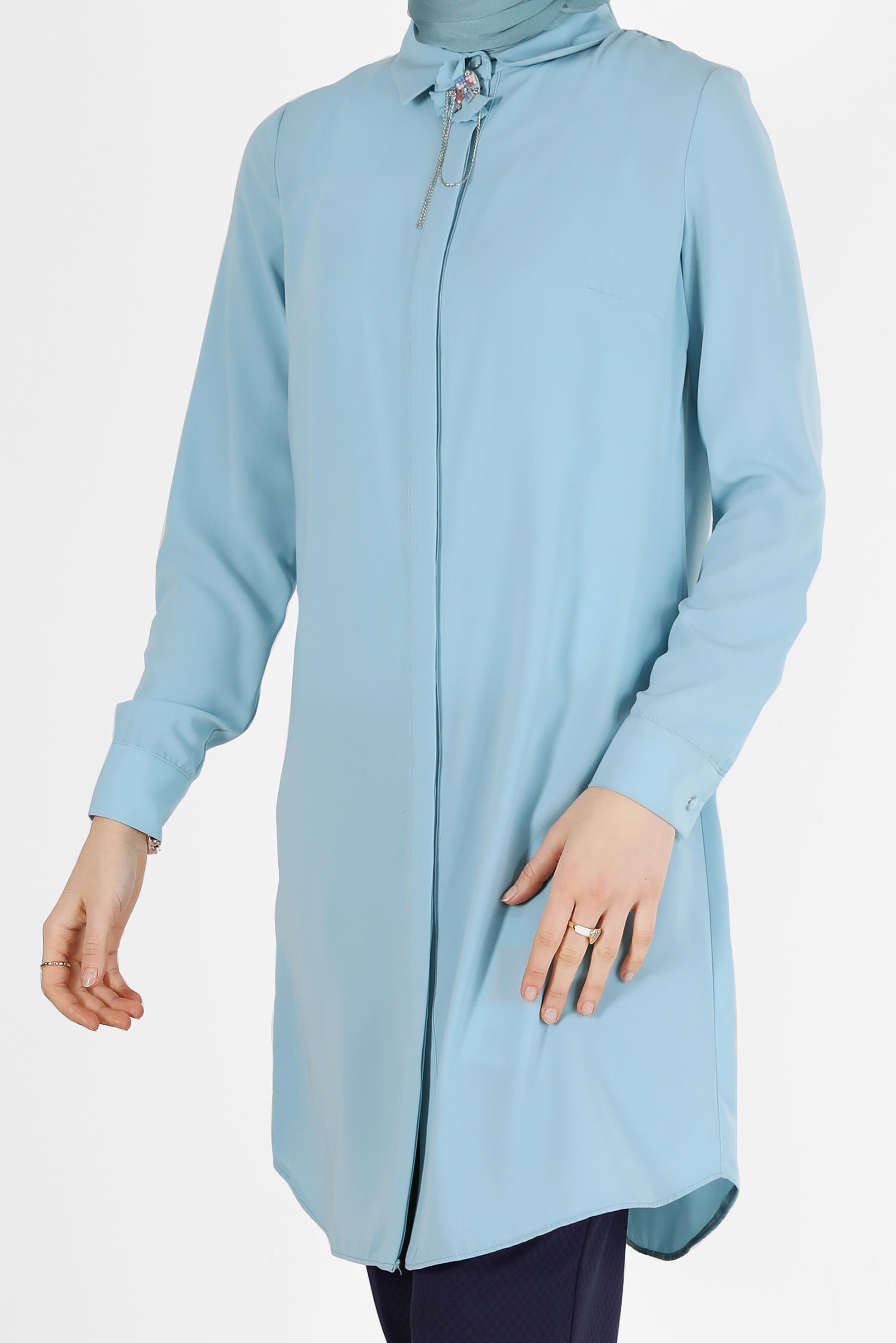 Tesettür giyim YEŞİL GİZLİ DÜĞMELİ KLASİK TUNİK 40442