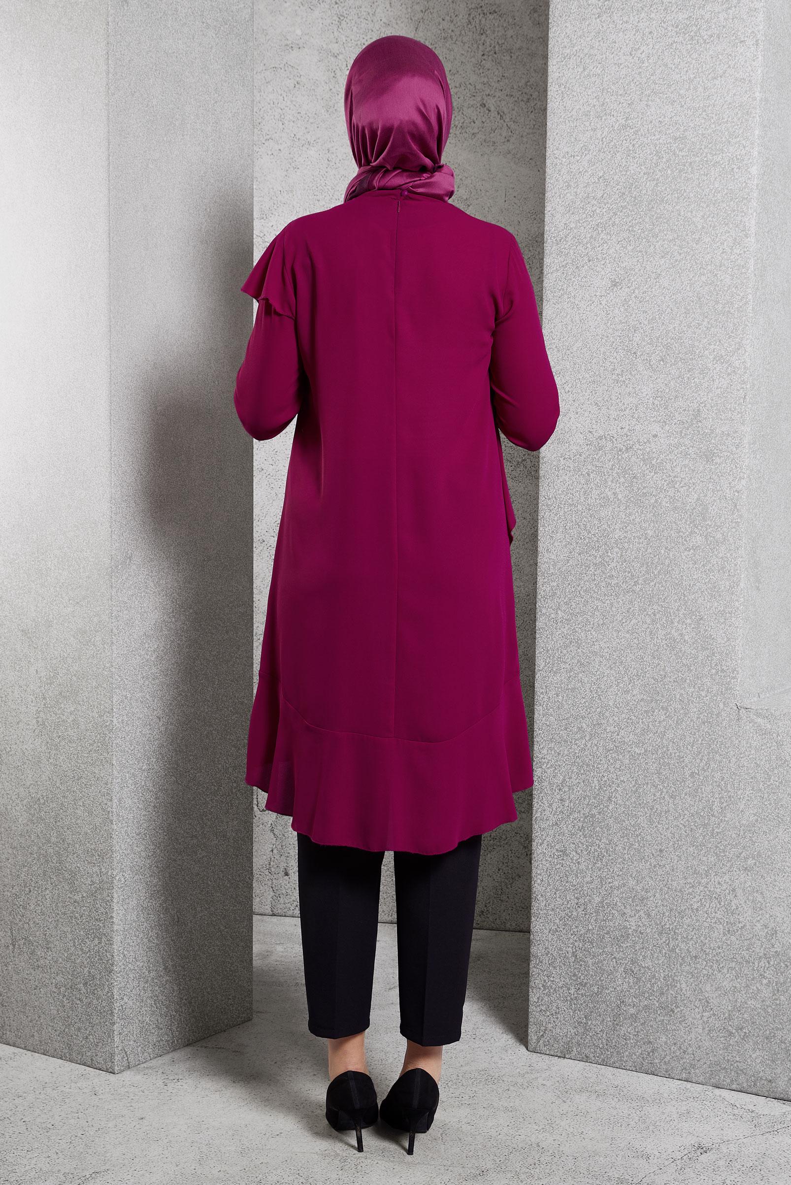 Tesettür giyim MOR BOYUNDAN BAĞLAMALI ASİMETRİK TUNİK 40447