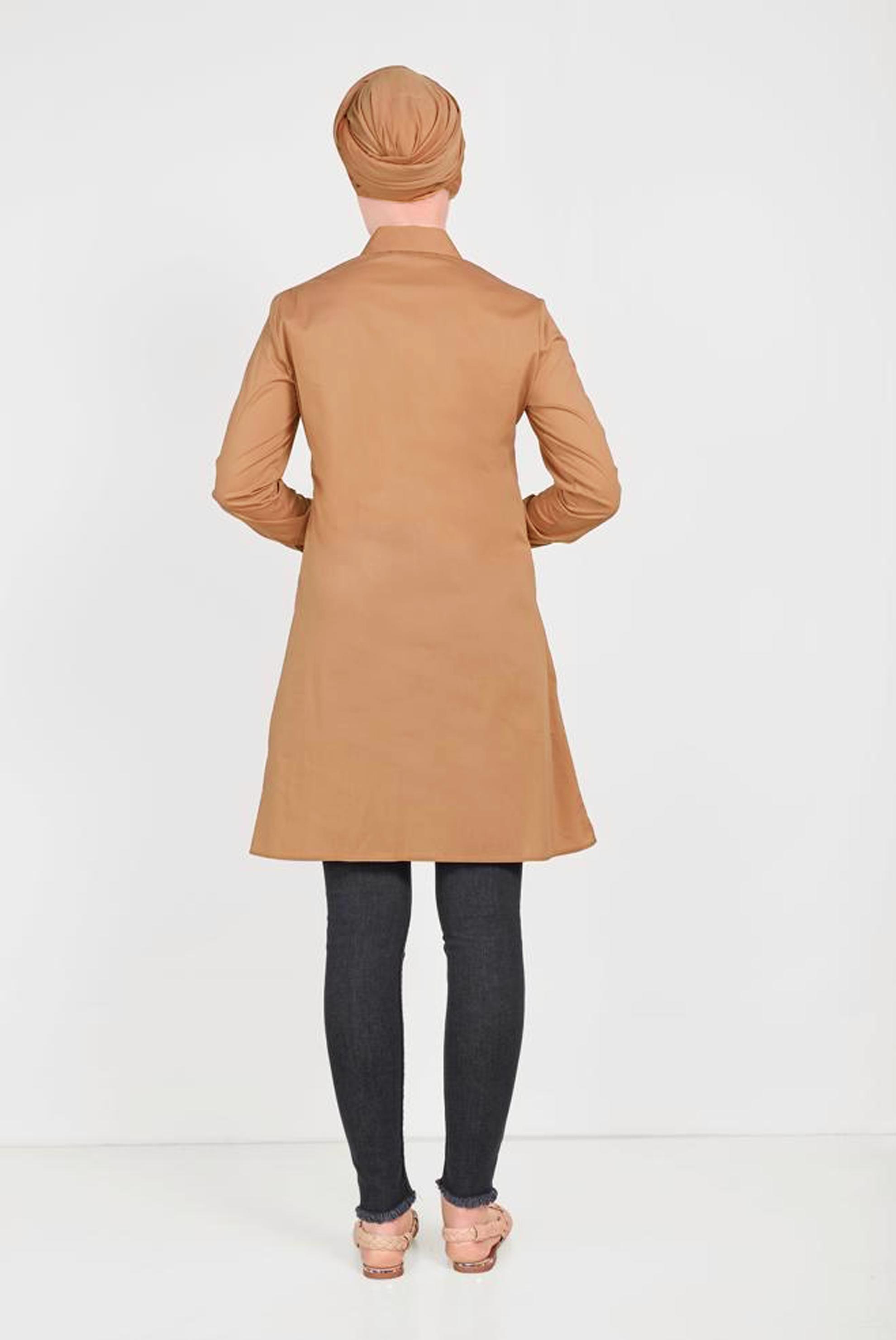 Tesettür giyim SARI PAMUKLU KEDİ FİGÜRÜ NAKIŞLI TUNİK 40450