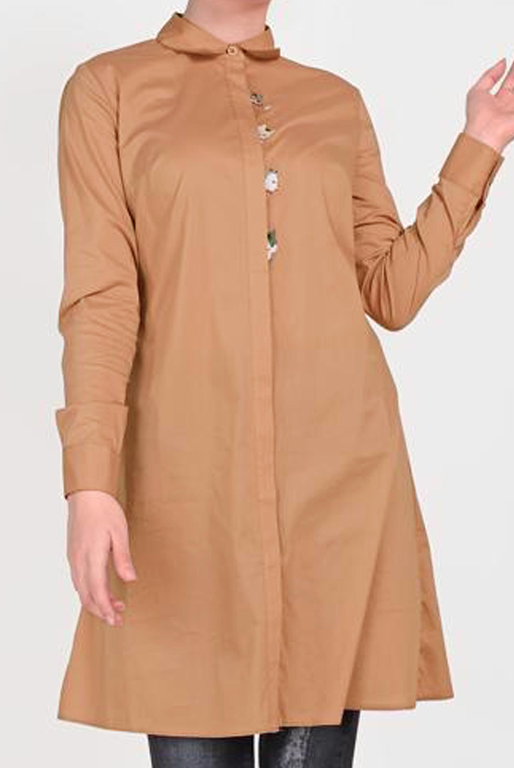 Tesettür giyim SARI PAMUKLU KEDİ FİGÜRÜ NAKIŞLI TUNİK 40450