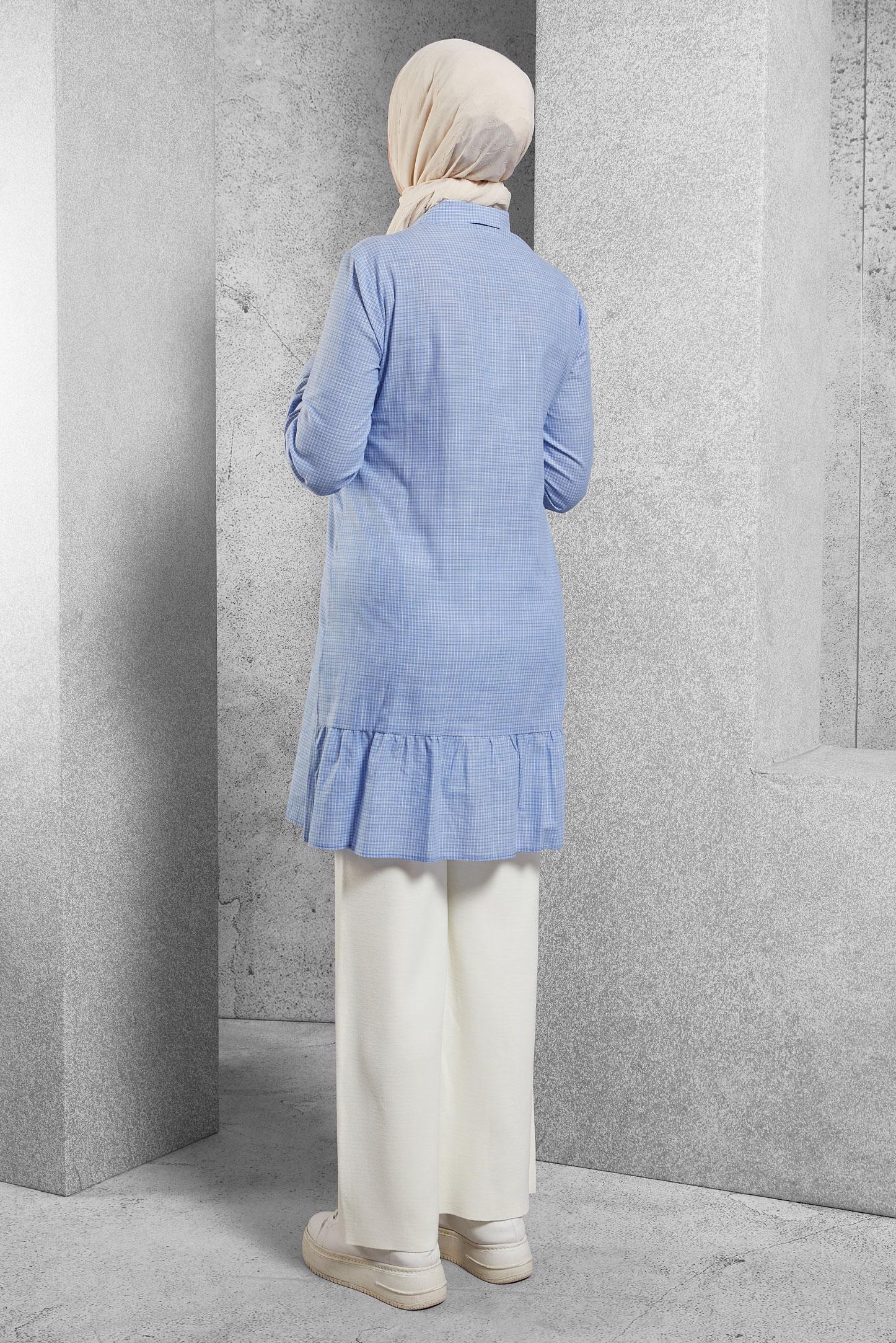 Tesettür giyim MAVİ PUL PAYETLİ TUNİK 40451