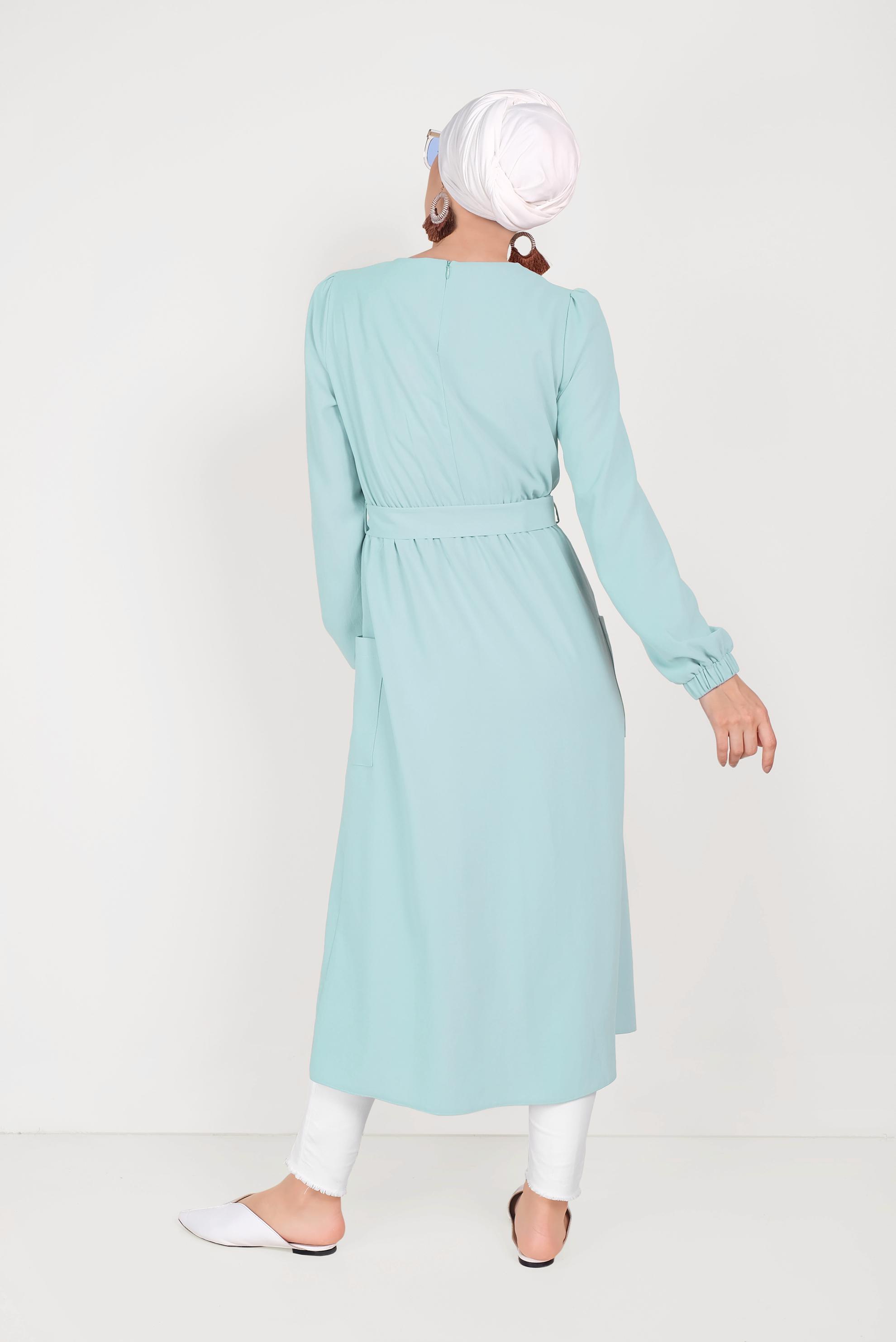 Tesettür giyim MAVİ CEPLİ ASİMETRİK TUNİK 40456