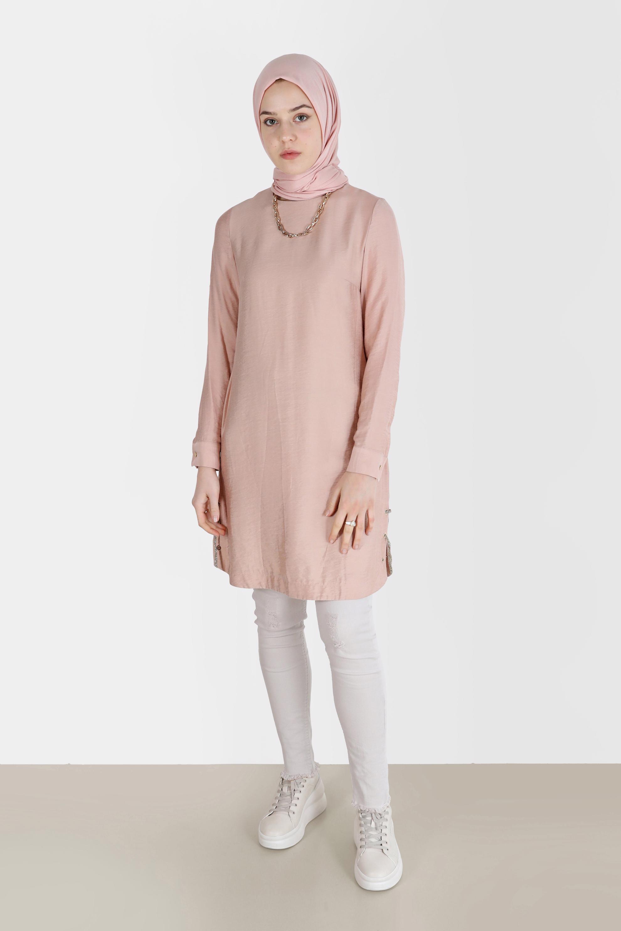 Tesettür giyim PUDRA KUŞGÖZÜ DETAYLI TUNİK 40495