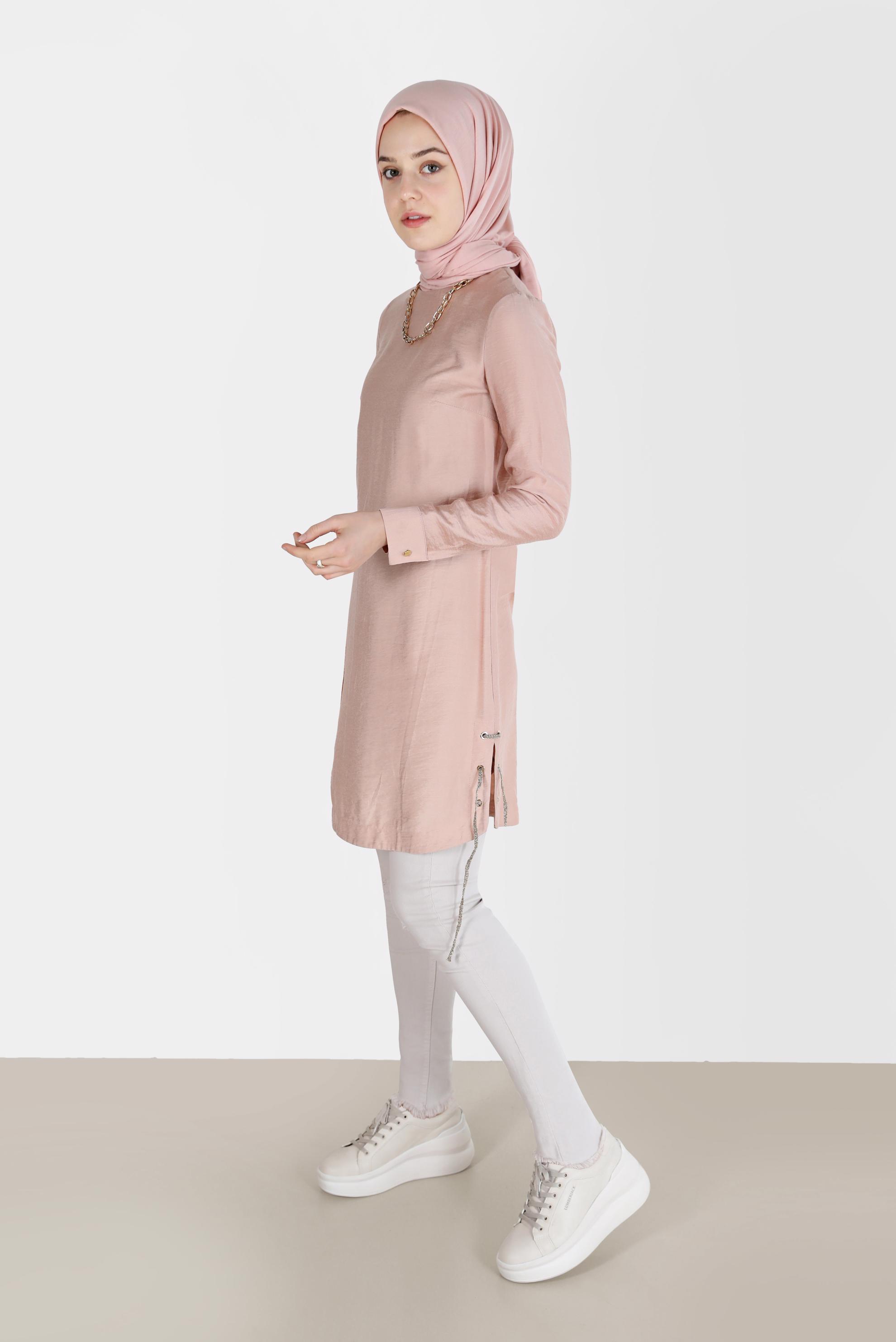 Tesettür giyim PUDRA KUŞGÖZÜ DETAYLI TUNİK 40495