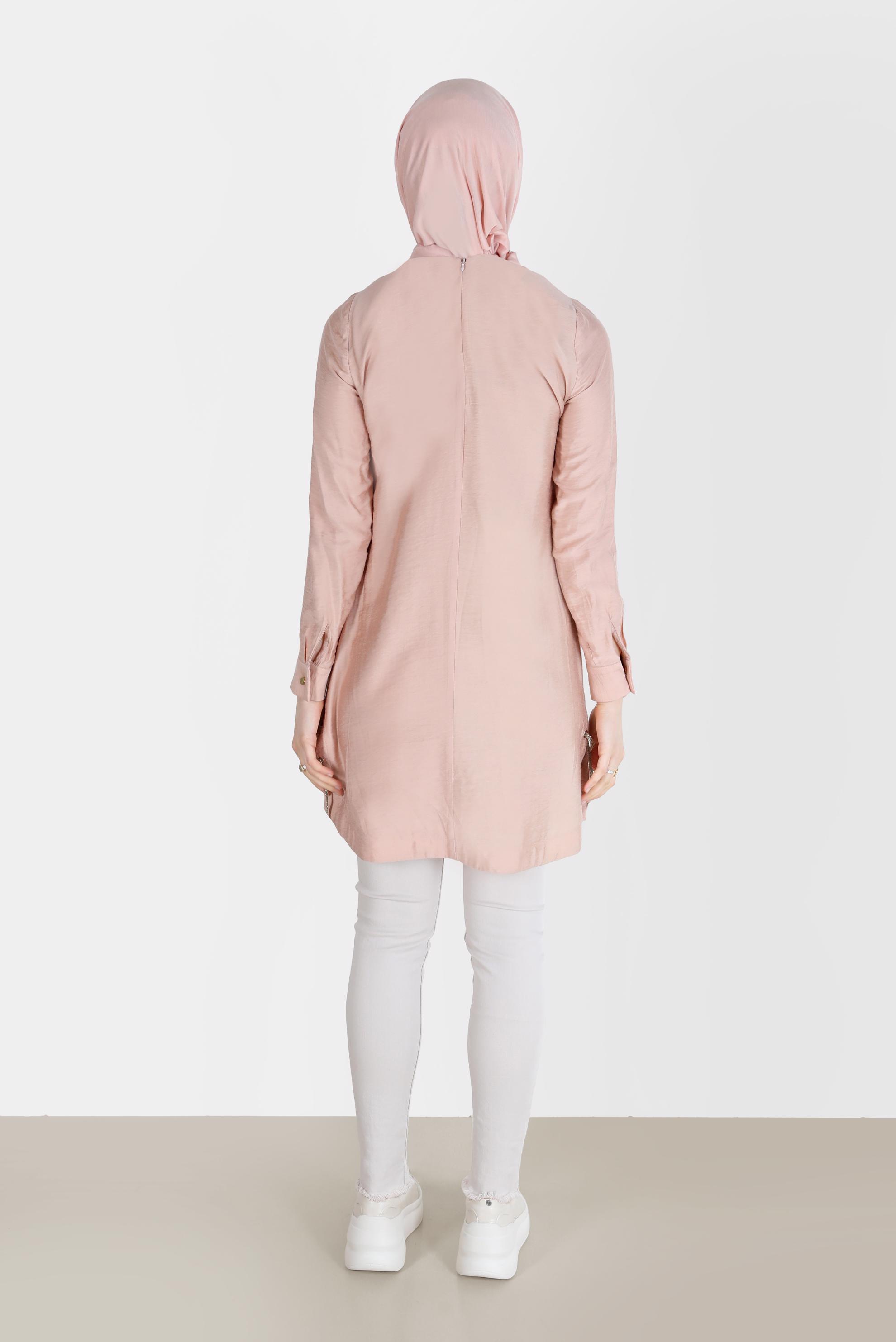 Tesettür giyim PUDRA KUŞGÖZÜ DETAYLI TUNİK 40495