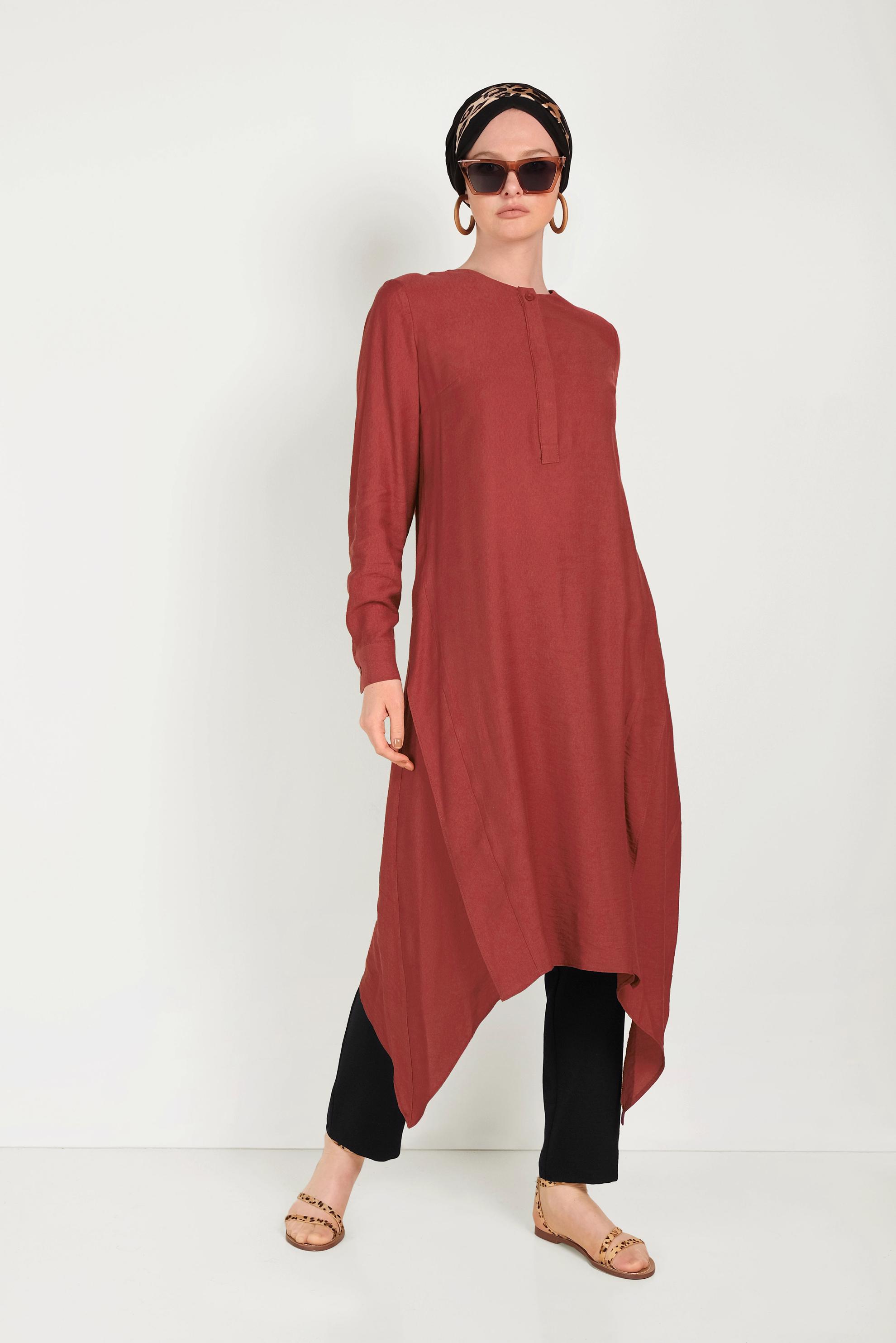 Hijab clothing CLARET RED ASYMMETRIC CUT TUNIC 40496 