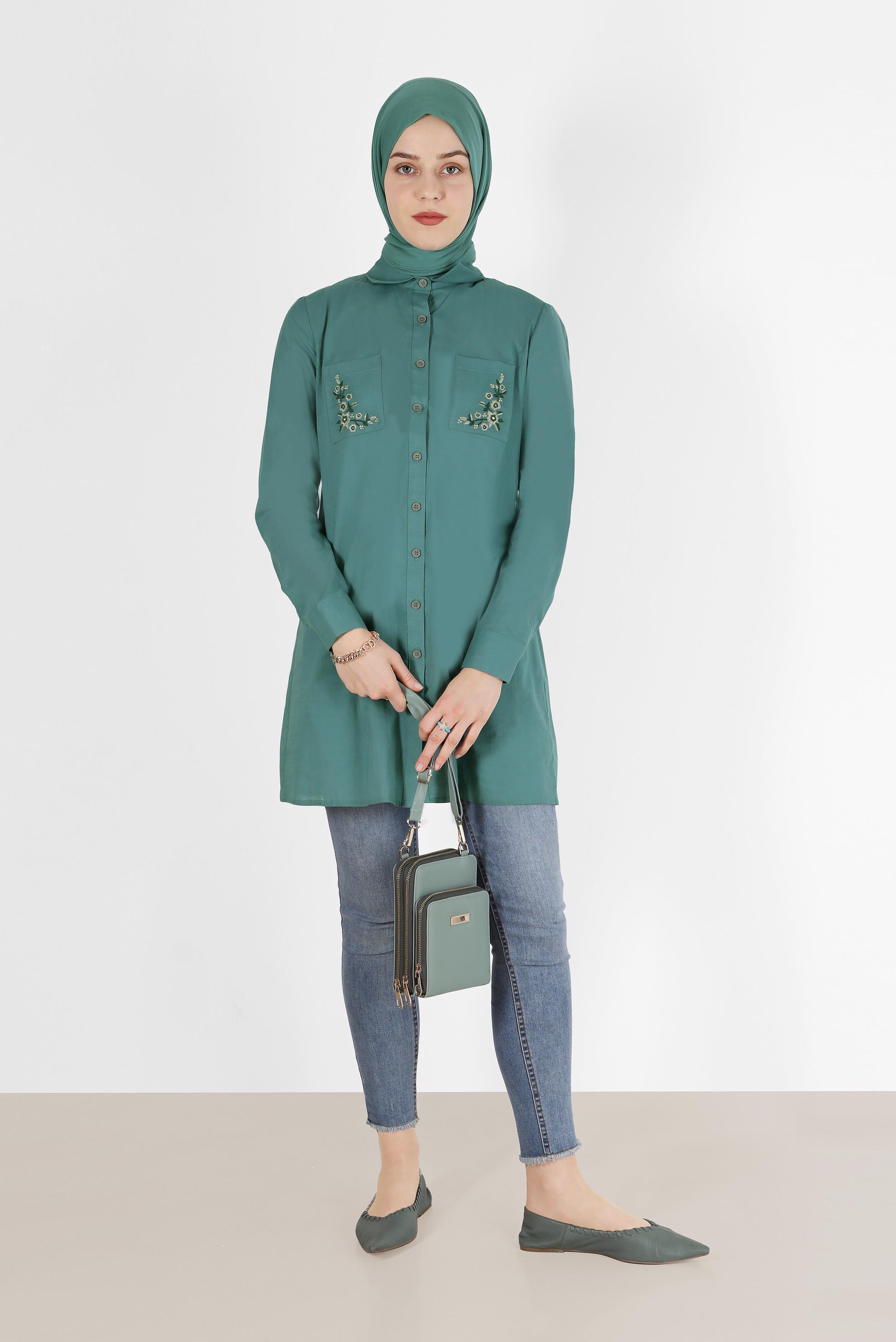 Tesettür giyim MAVİ 40563 COTON FLAM TUNİK 38/46 TEK42