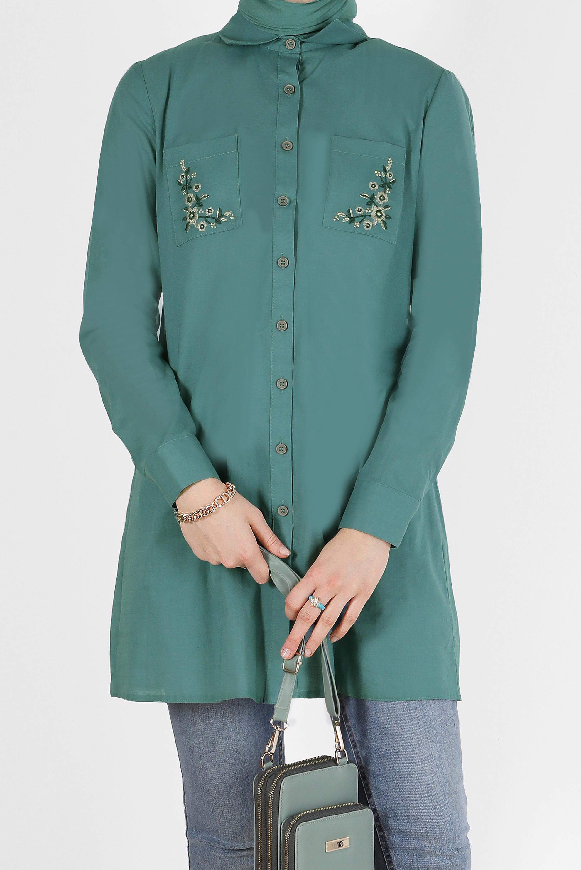 Tesettür giyim MAVİ 40563 COTON FLAM TUNİK 38/46 TEK42