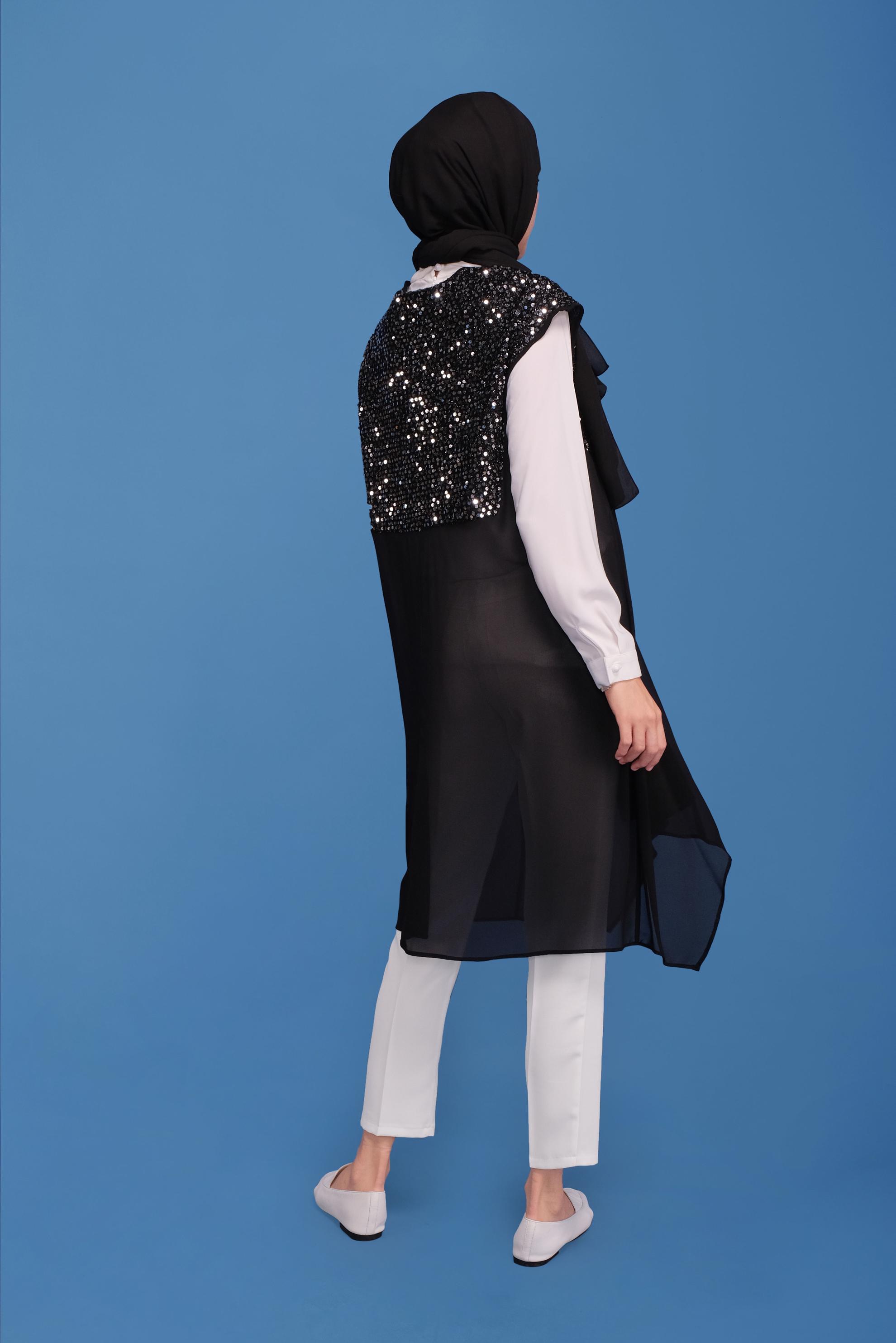 Tesettür giyim SİYAH PUL PAYETLİ İKİLİ TUNİK 40569