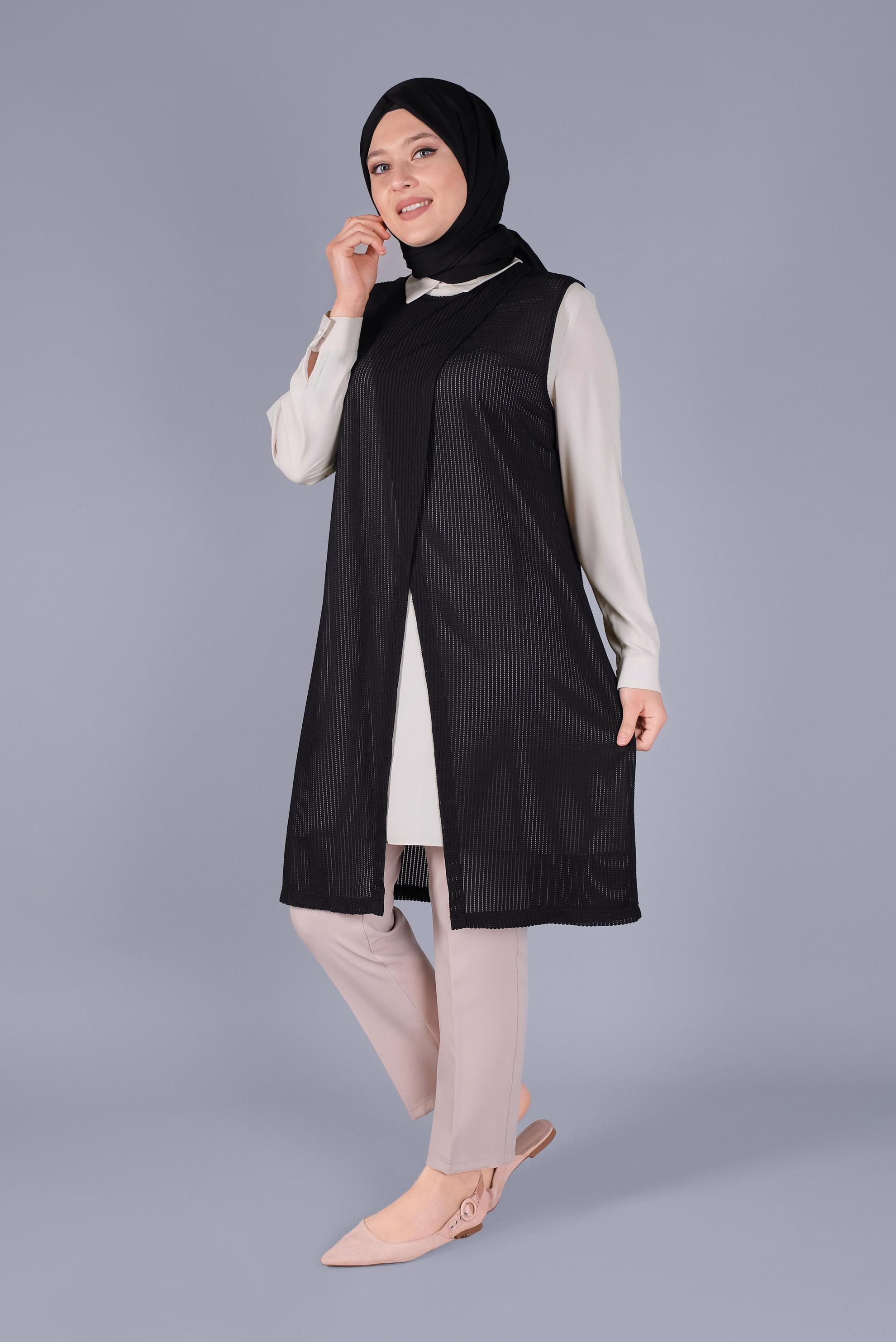 Tesettür giyim SİYAH YELEKLİ PANTOLON TAKIMI 40578