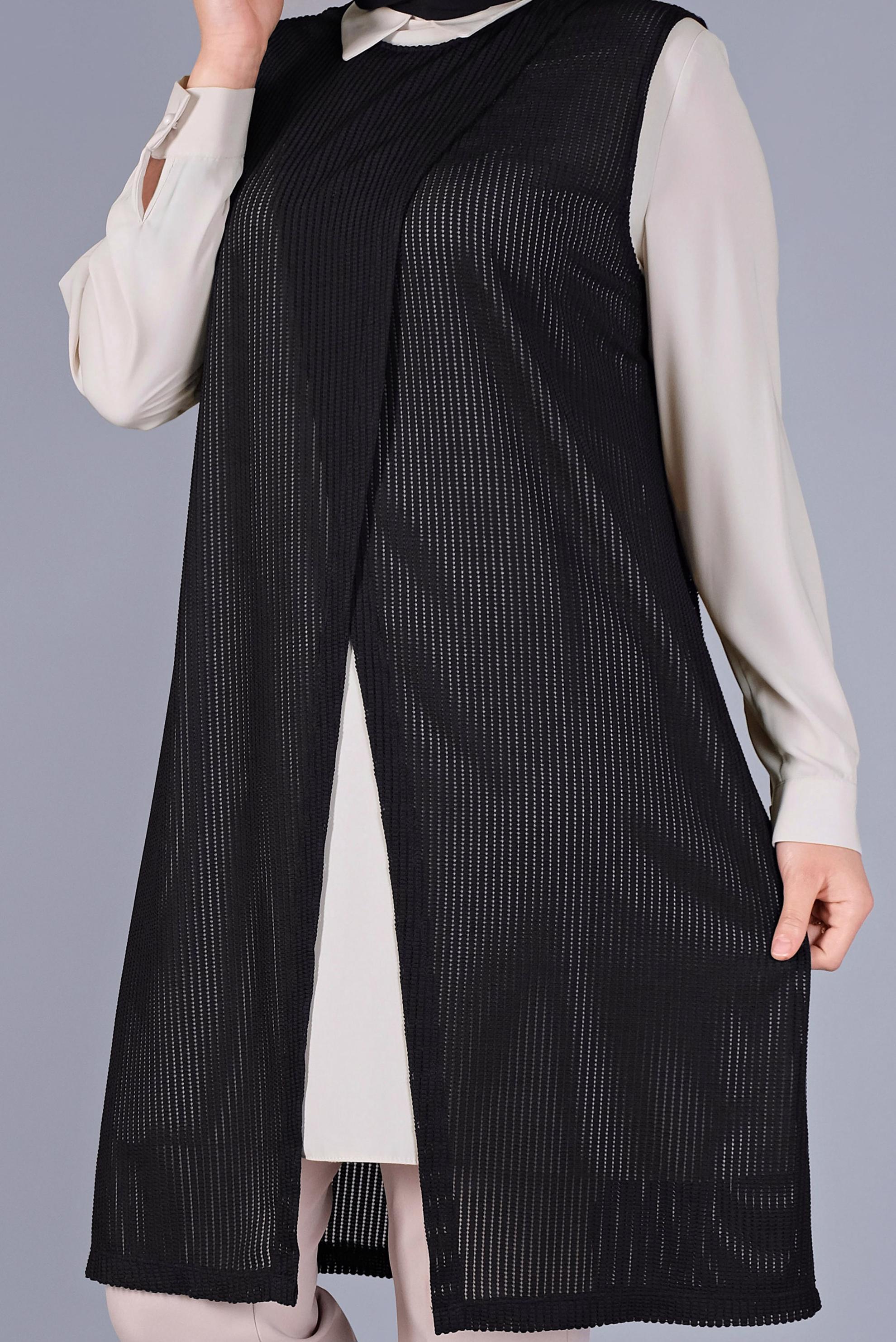 Tesettür giyim SİYAH YELEKLİ PANTOLON TAKIMI 40578