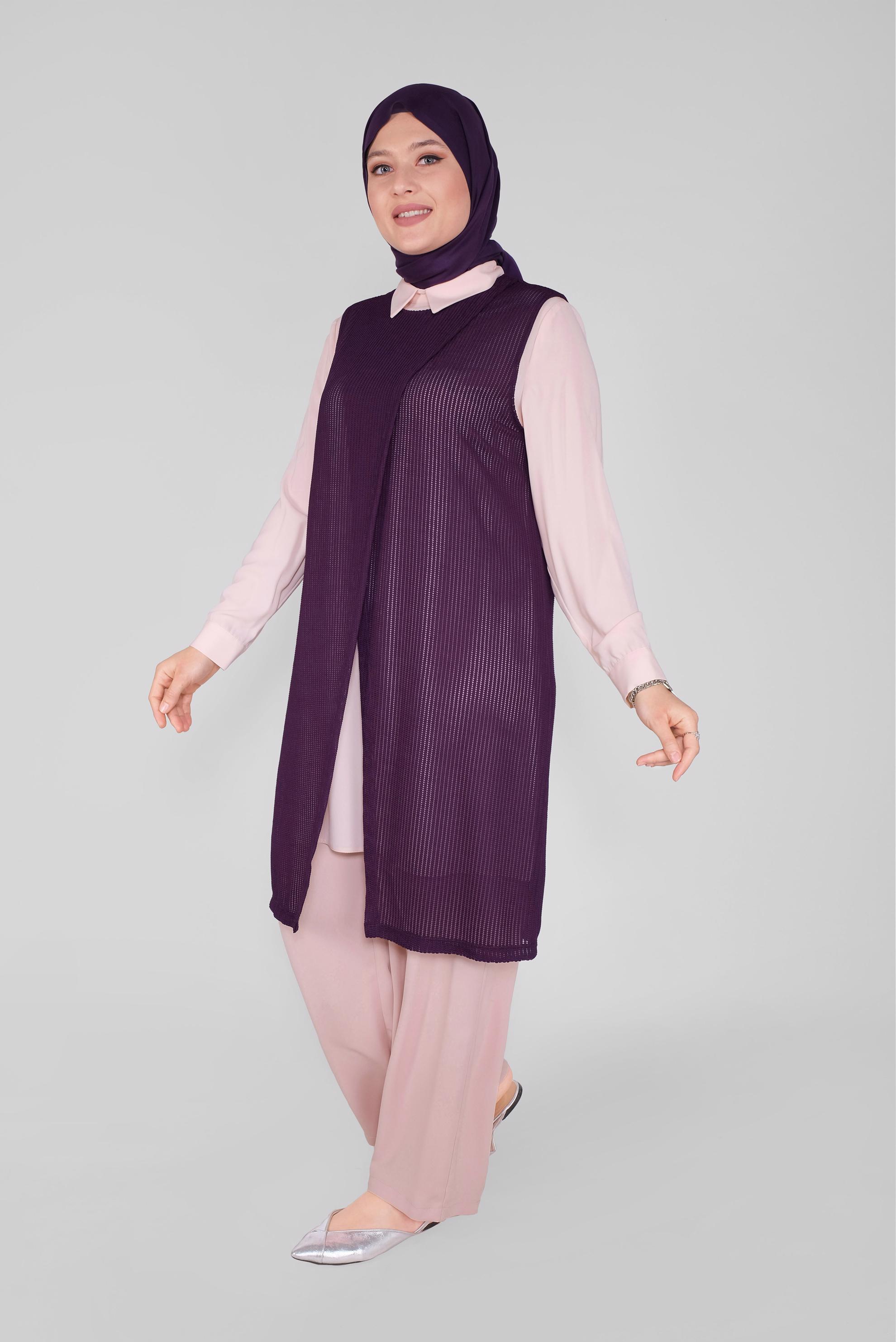 Tesettür giyim MOR YELEKLİ PANTOLON TAKIMI 40578