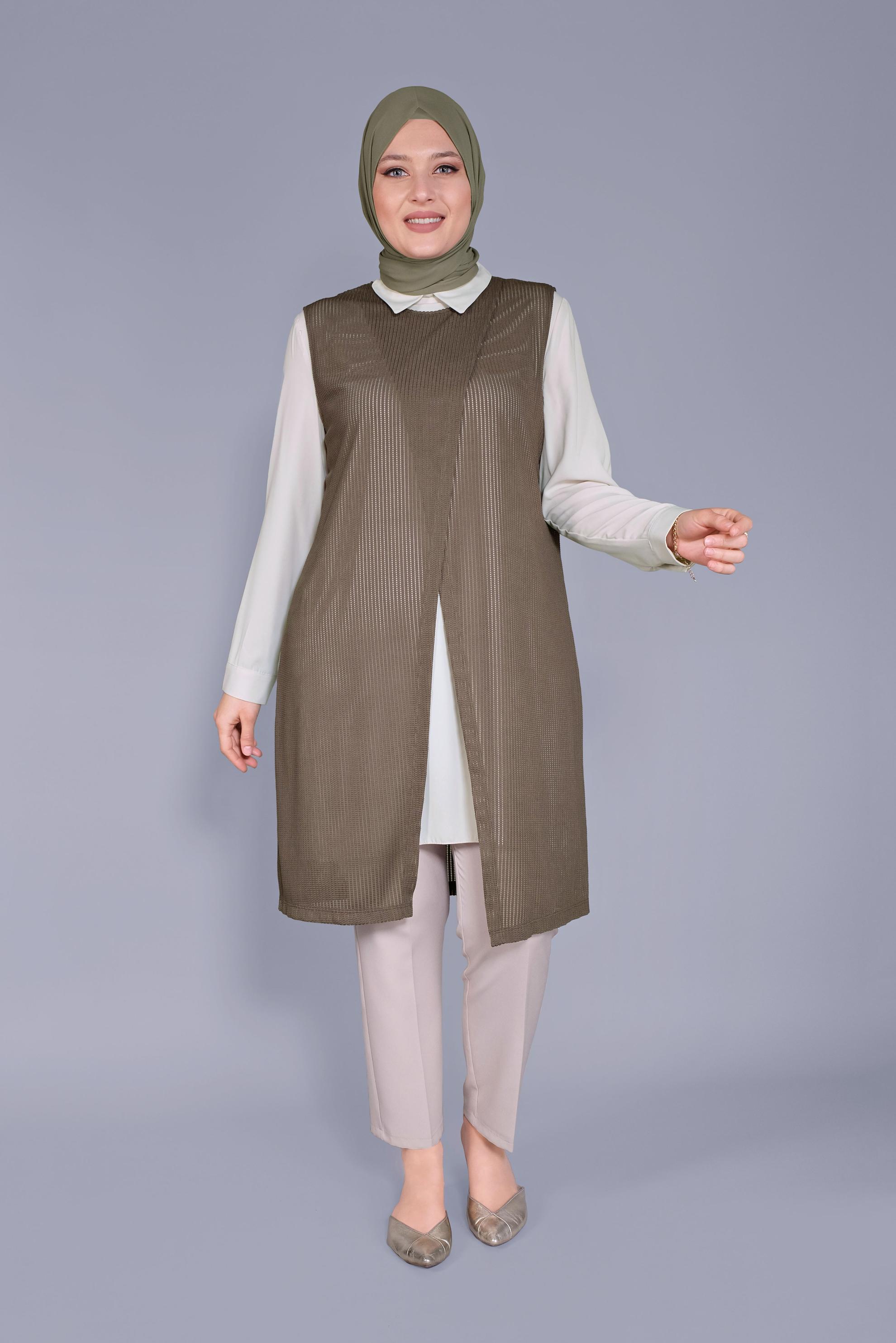 Tesettür giyim HAKİ YELEKLİ PANTOLON TAKIMI 40578