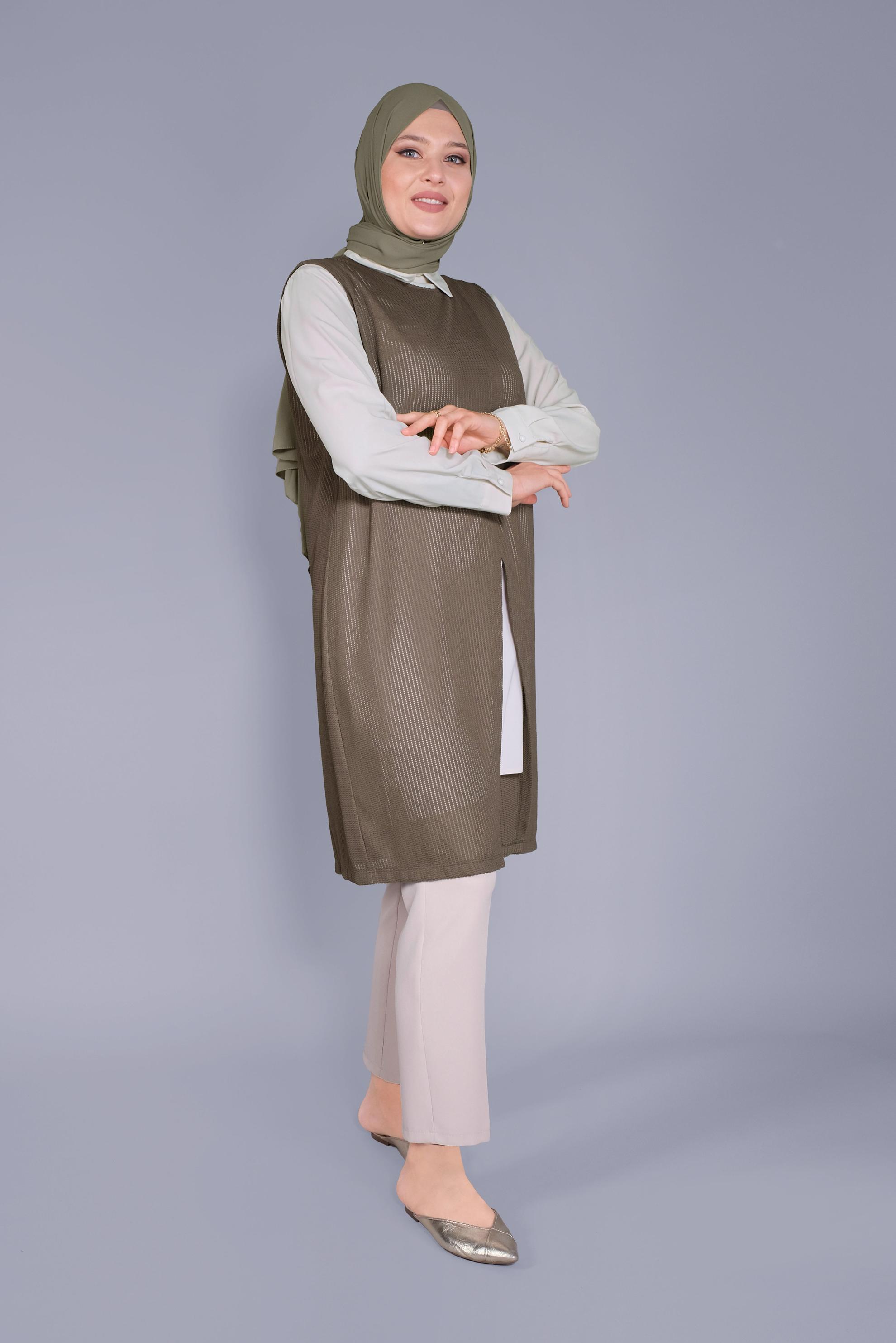 Tesettür giyim HAKİ YELEKLİ PANTOLON TAKIMI 40578