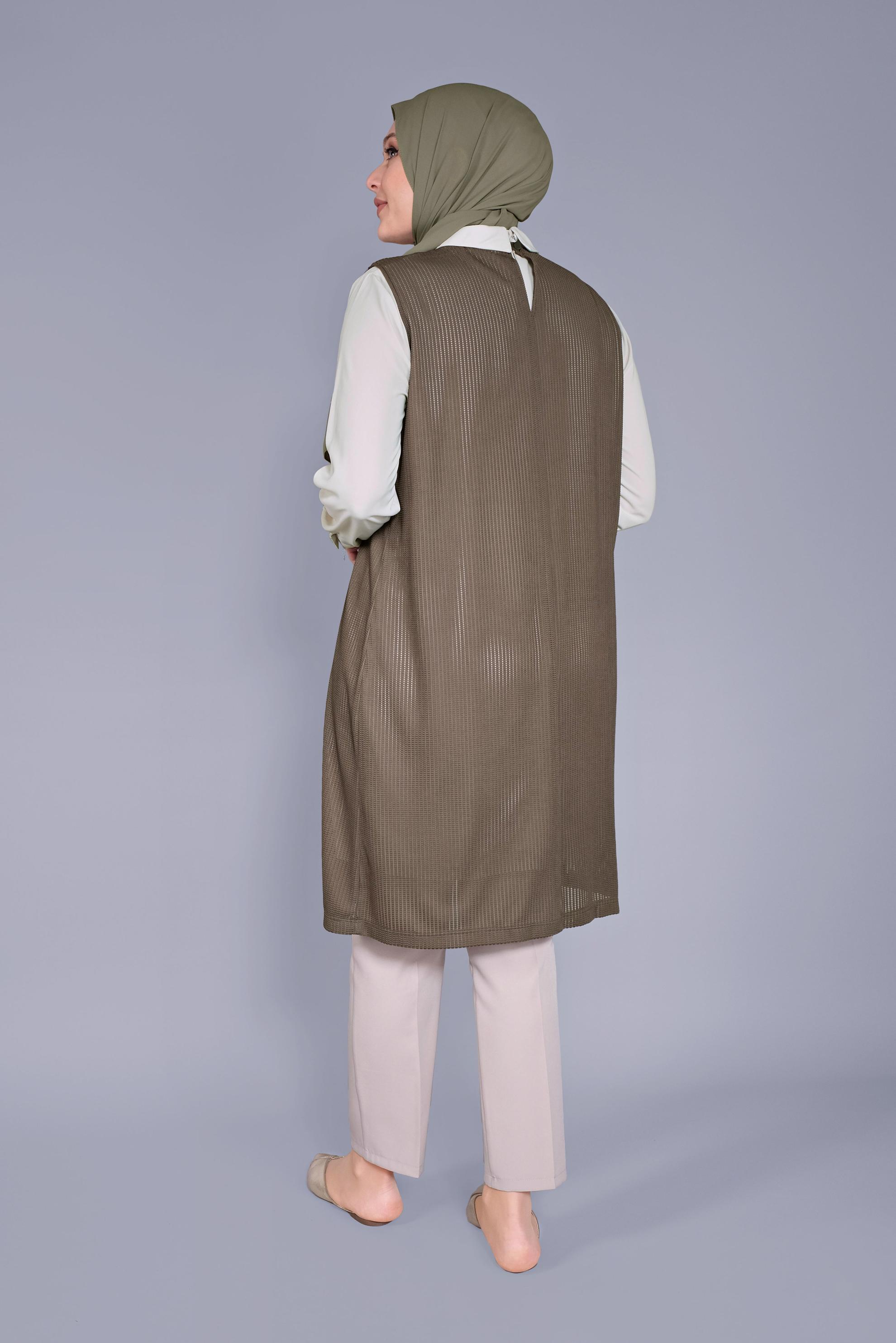 Tesettür giyim HAKİ YELEKLİ PANTOLON TAKIMI 40578