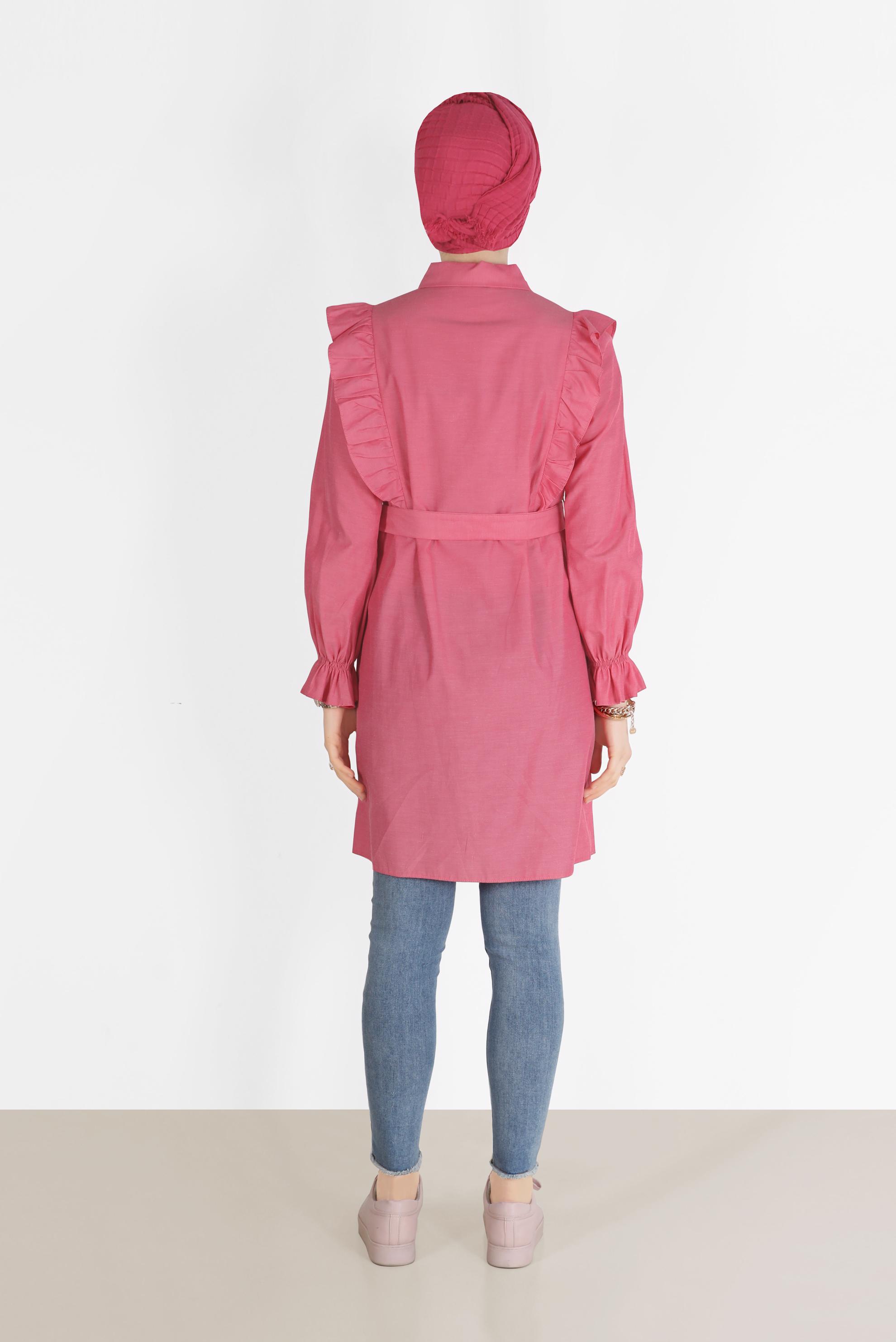 Tesettür giyim FUŞYA PAMUKLU FIRFIR DETAYLI  TUNİK 40588