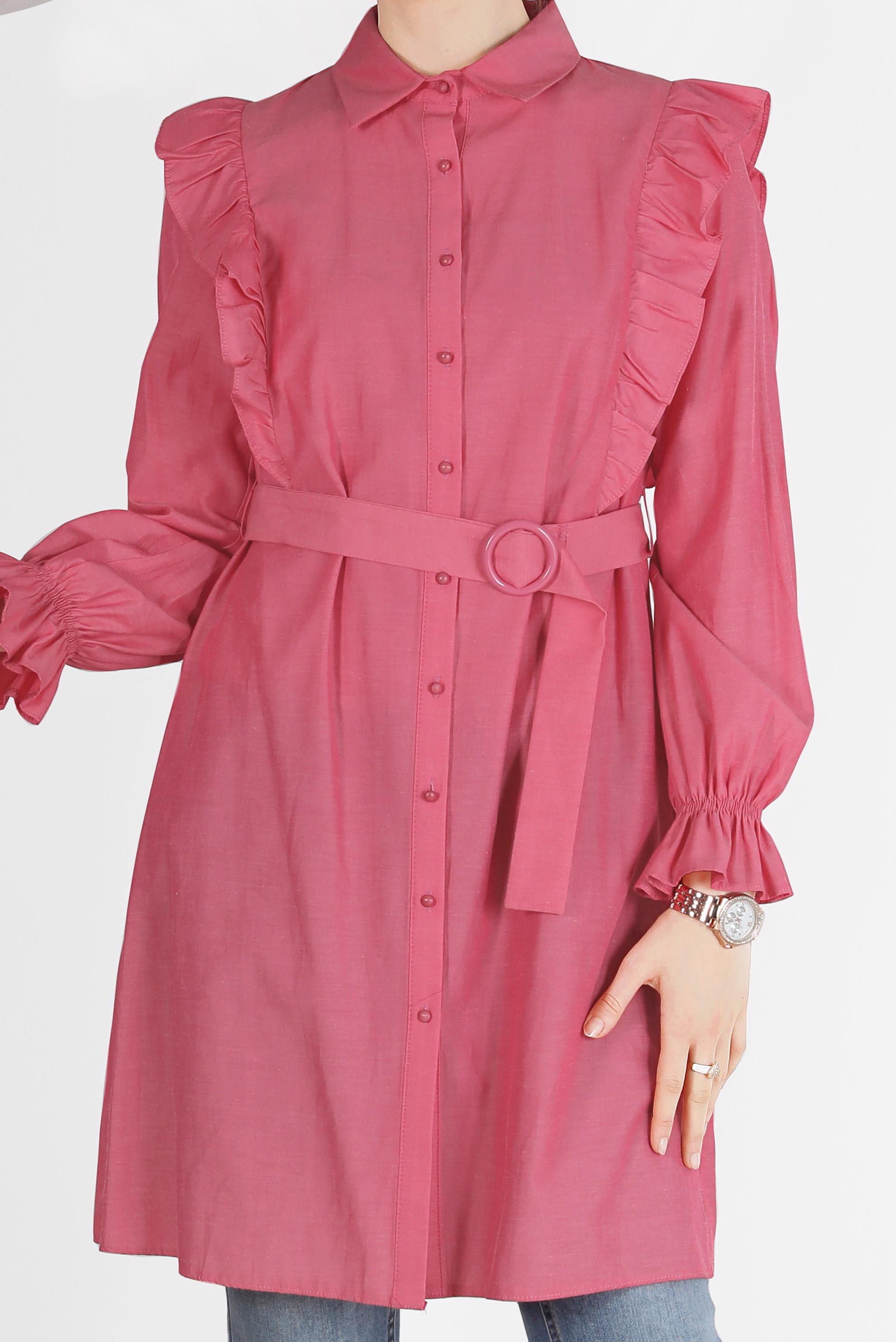 Tesettür giyim FUŞYA PAMUKLU FIRFIR DETAYLI  TUNİK 40588