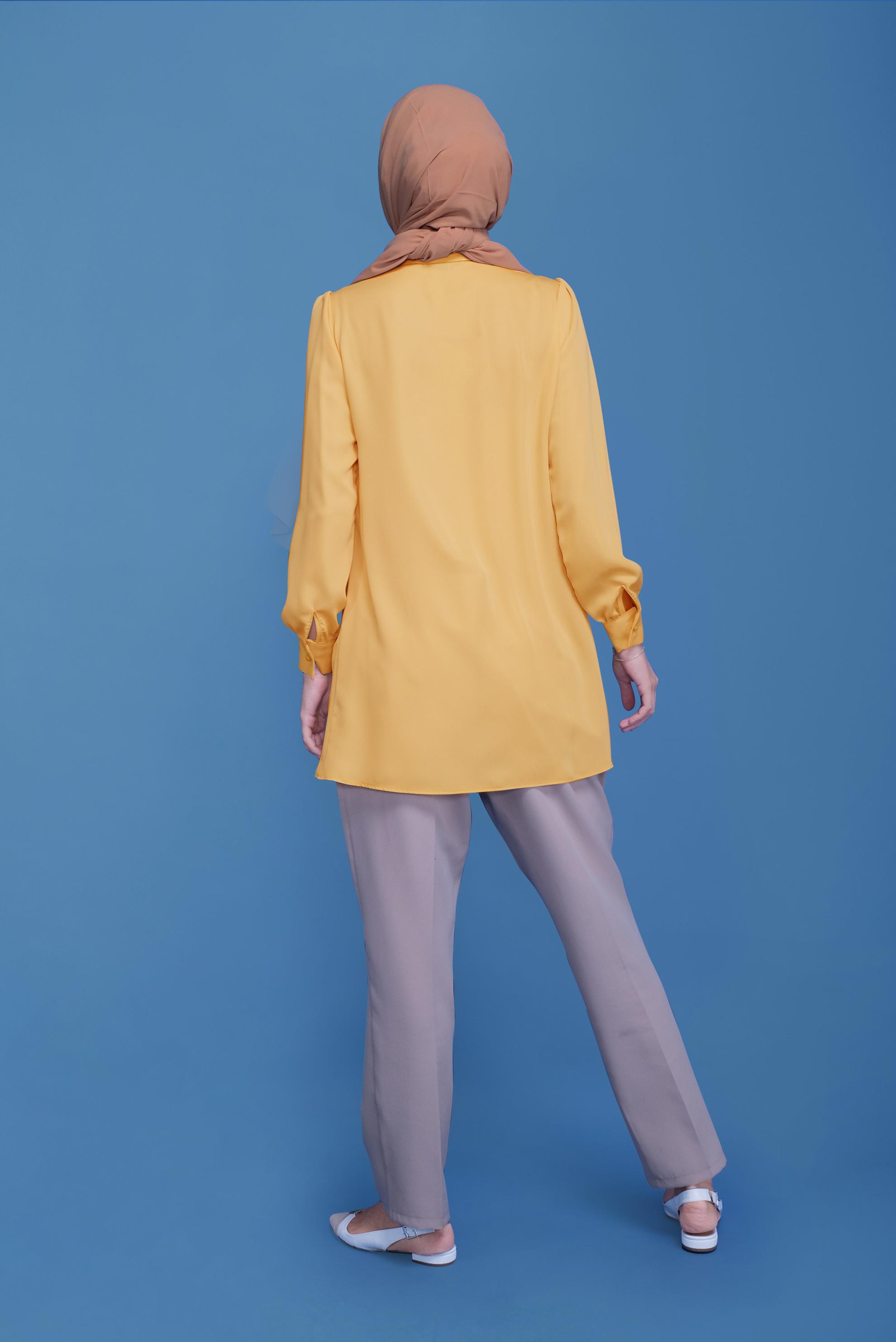 Tesettür giyim SARI YAKASI TAŞ VE BONCUK İŞLEMELİ TUNİK 40622