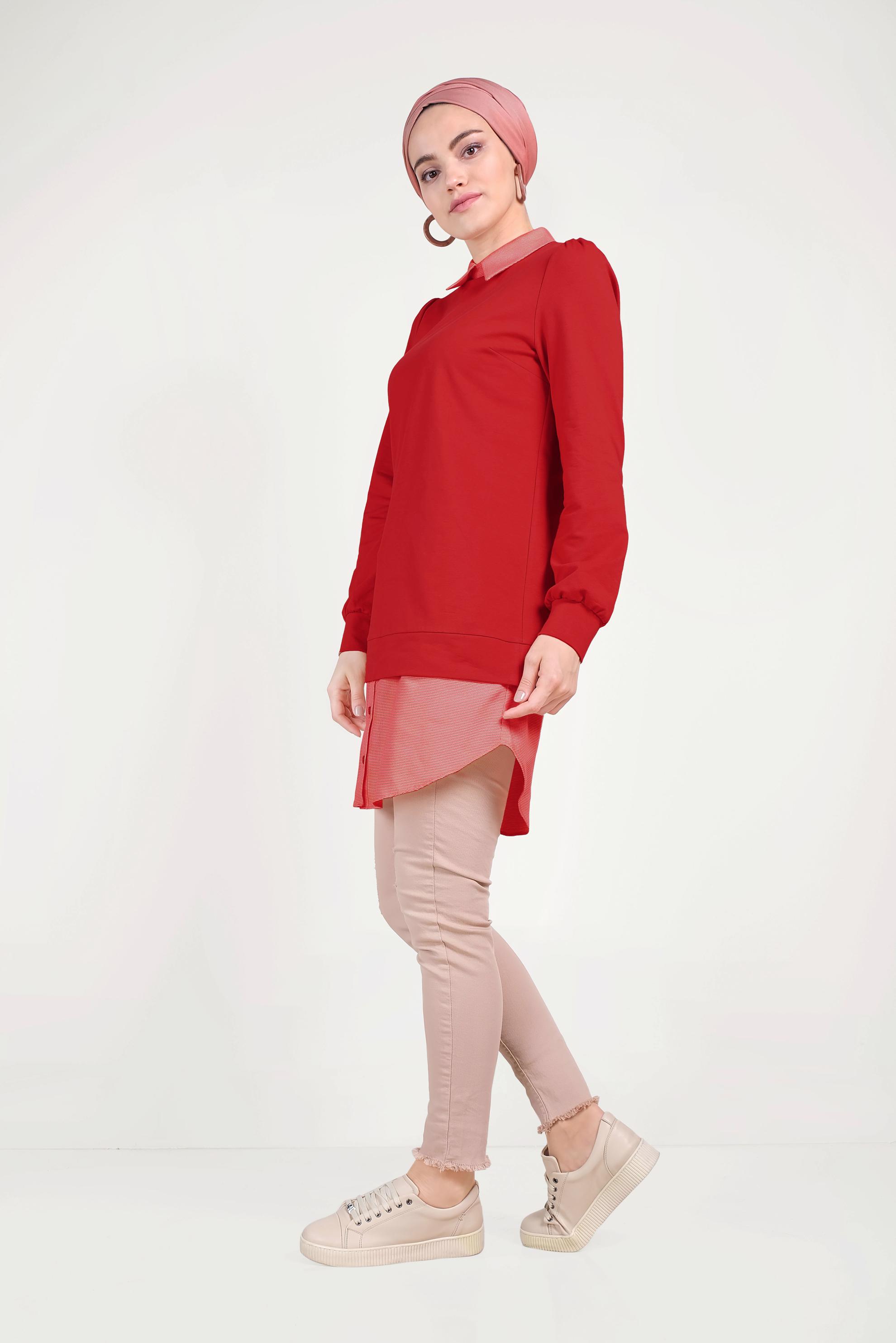 Tesettür giyim KIRMIZI 40665 ALEDA TUNİK 36/44 TEK38