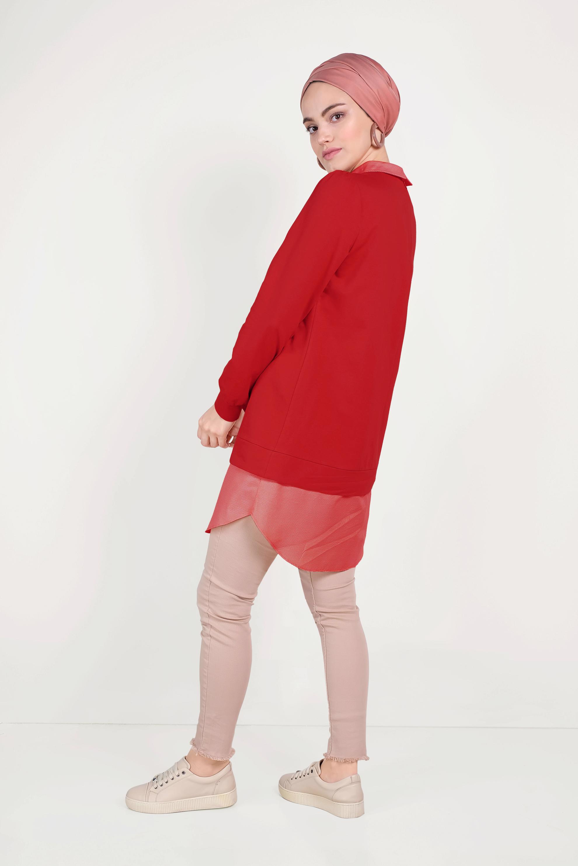 Tesettür giyim KIRMIZI 40665 ALEDA TUNİK 36/44 TEK38