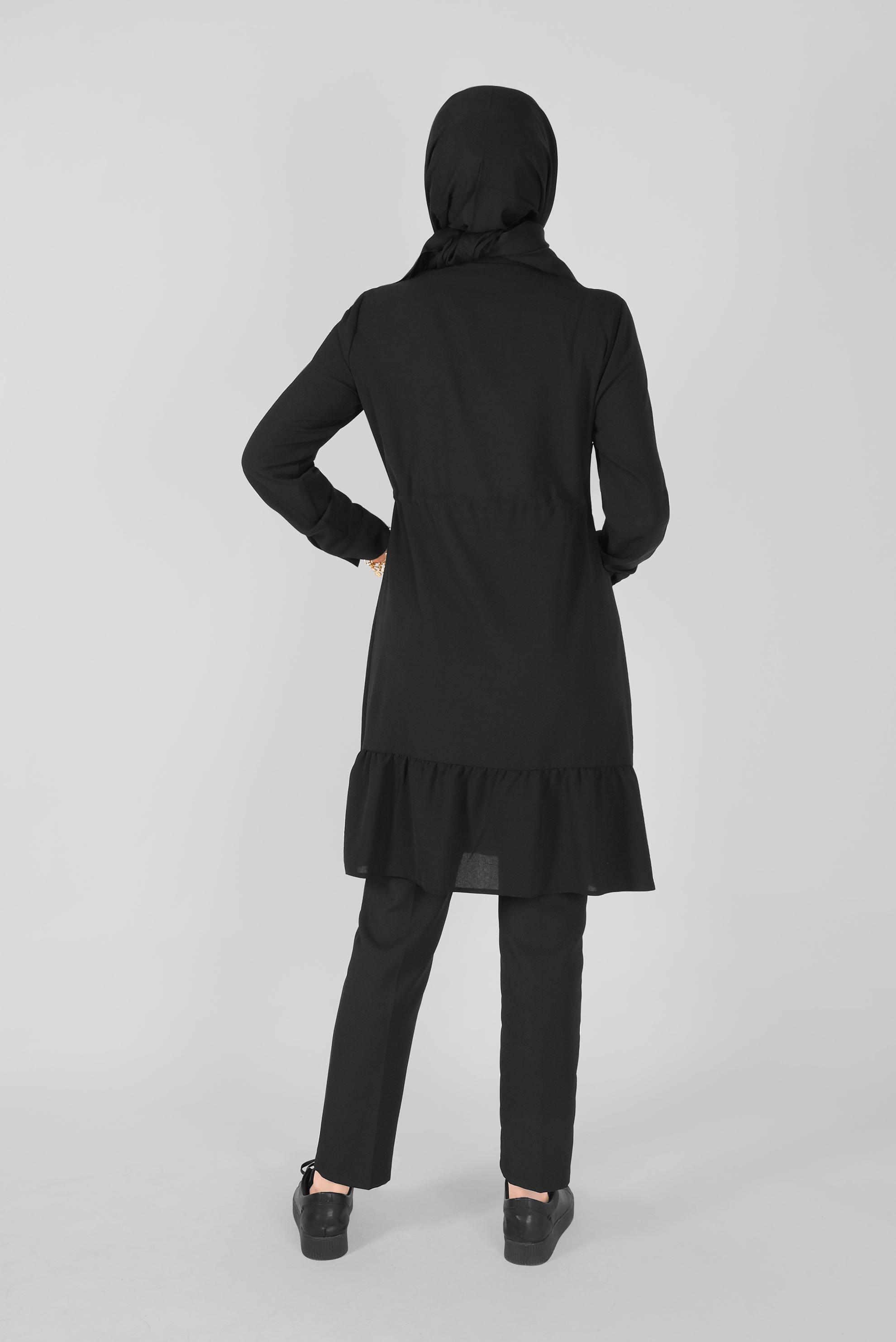 Tesettür giyim SİYAH ÖNÜ BAĞCIKLI DÜĞMELİ TUNİK 40697 