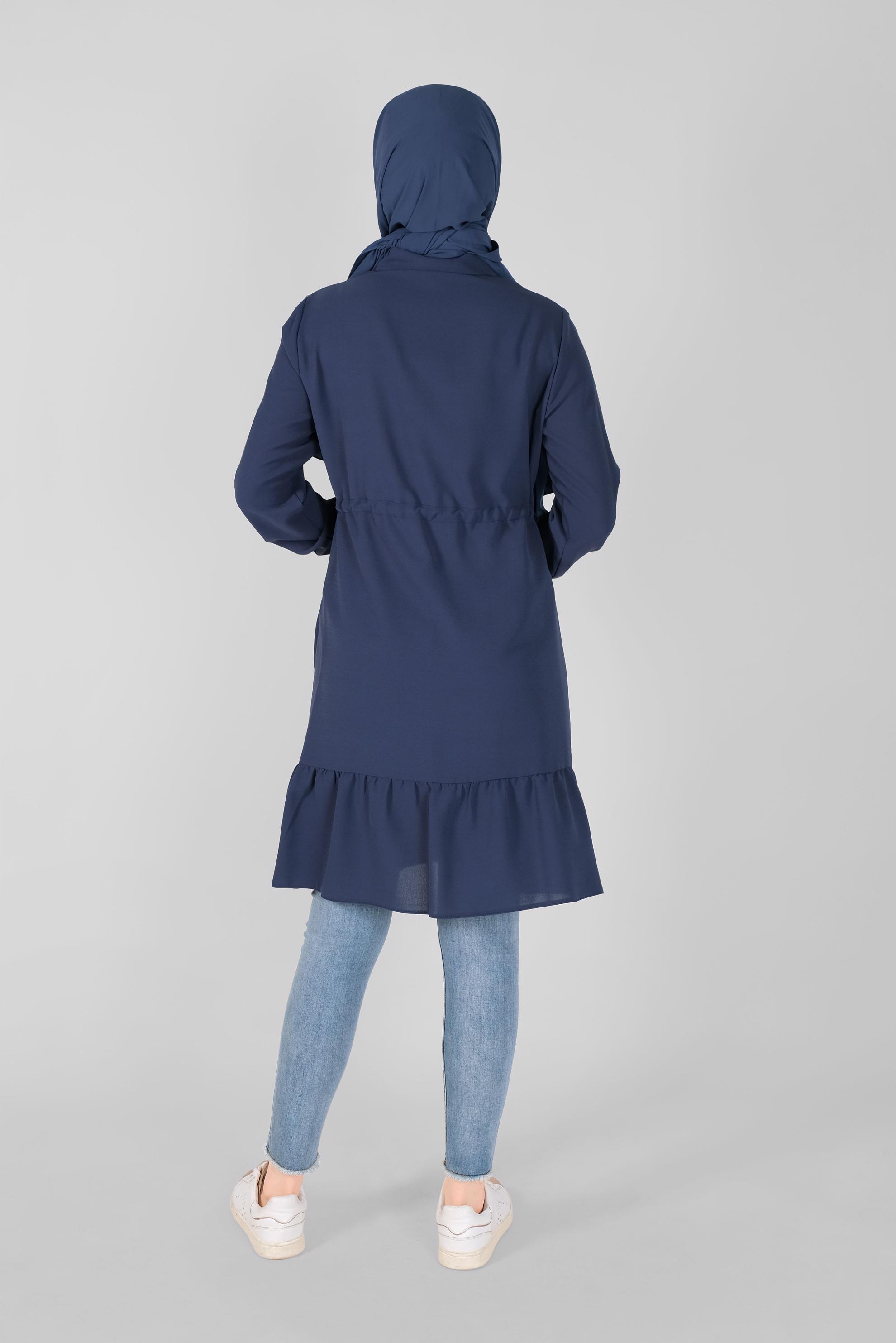 Tesettür giyim LACİVERT ÖNÜ BAĞCIKLI DÜĞMELİ TUNİK 40697 