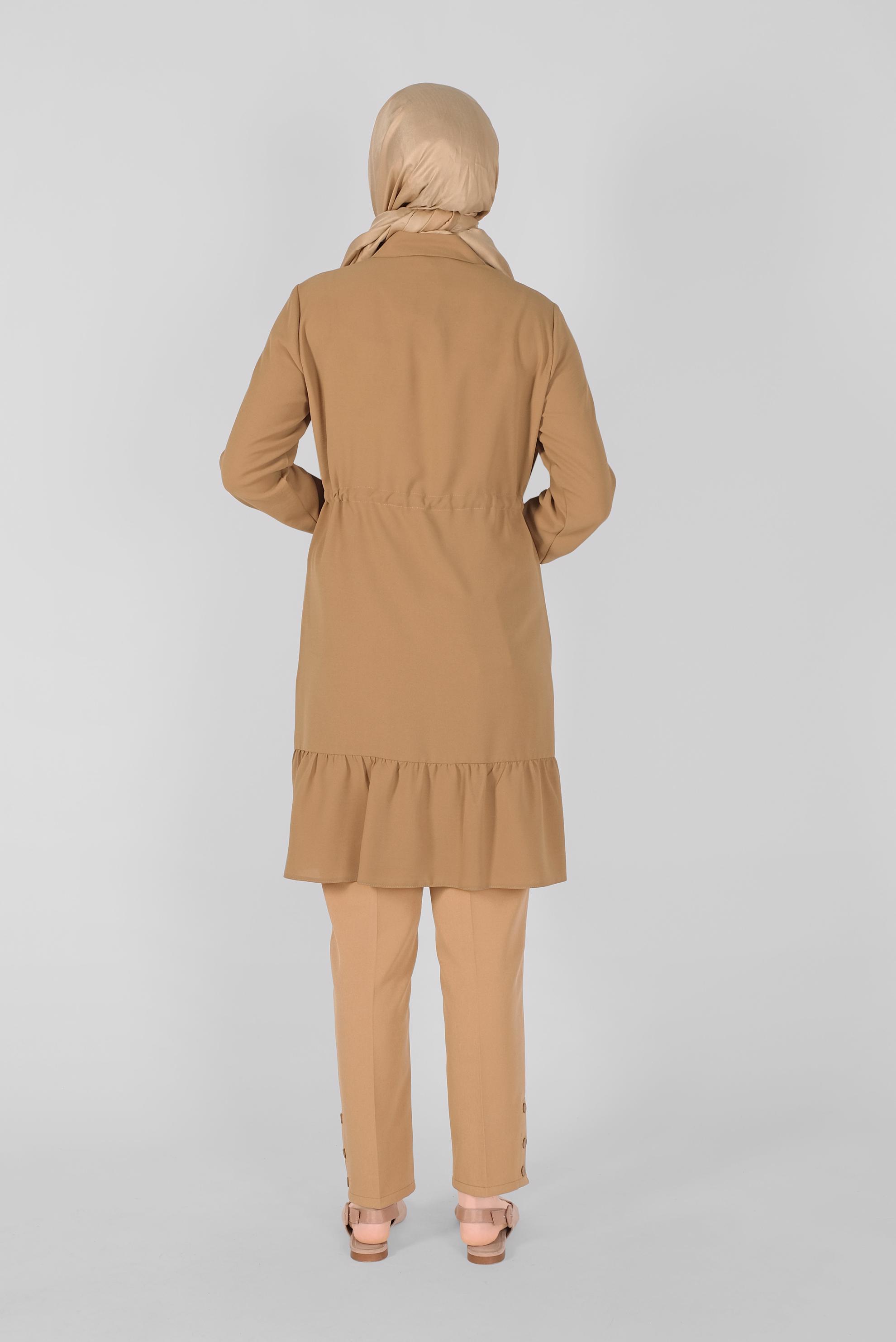 Tesettür giyim SARI ÖNÜ BAĞCIKLI DÜĞMELİ TUNİK 40697 