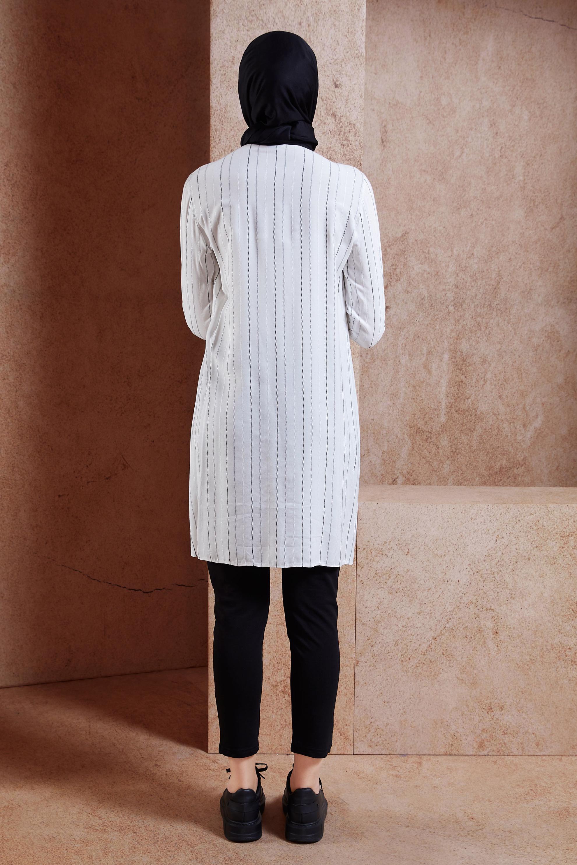 Tesettür giyim BEYAZ ÇİZGİLİ TESETTÜR TUNİK 40726