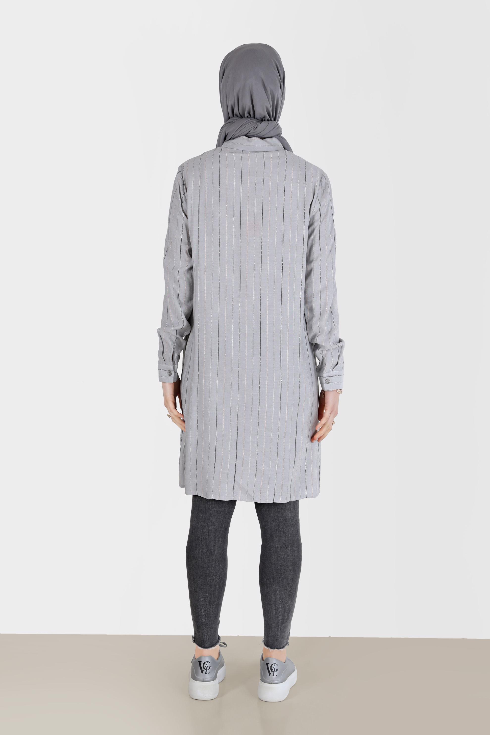 Tesettür giyim GRİ ÇİZGİLİ TESETTÜR TUNİK 40726