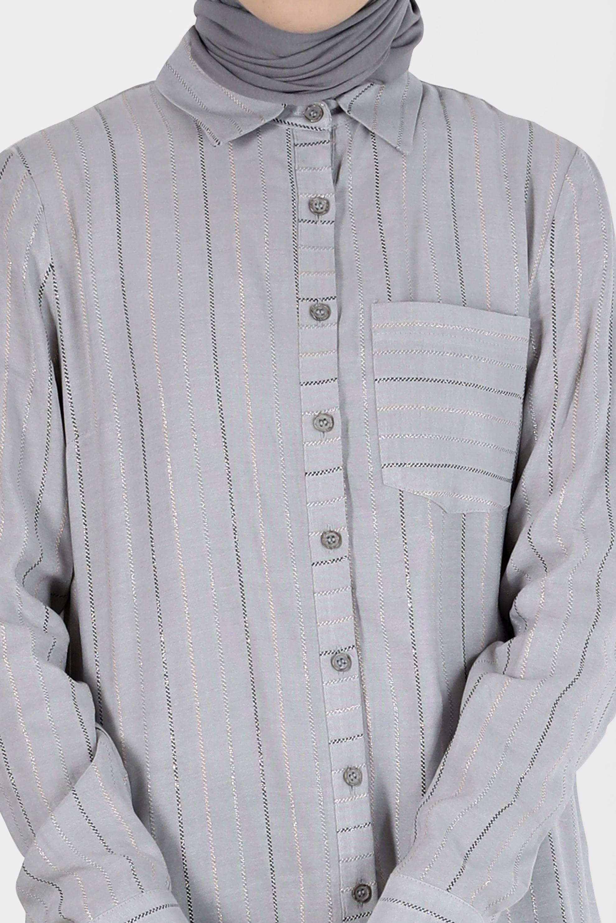 Tesettür giyim GRİ ÇİZGİLİ TESETTÜR TUNİK 40726