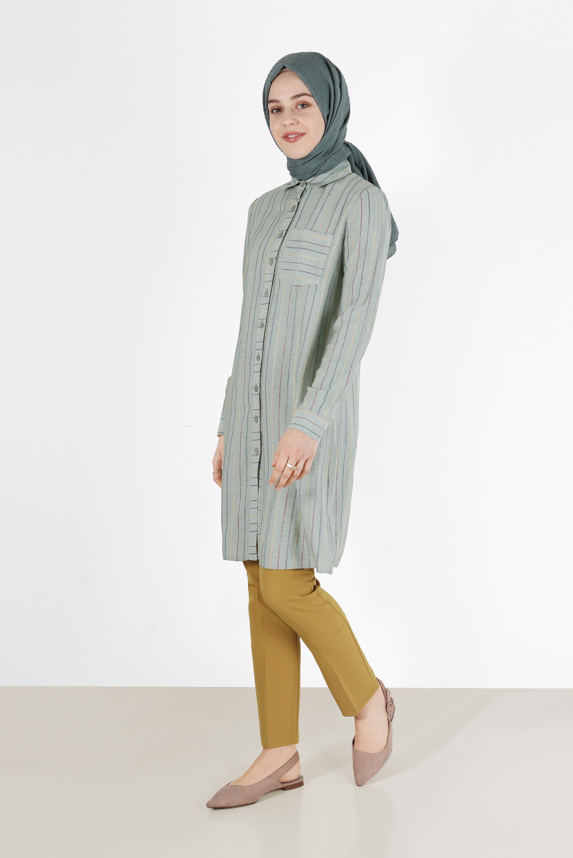 Tesettür giyim HAKİ ÇİZGİLİ TESETTÜR TUNİK 40726