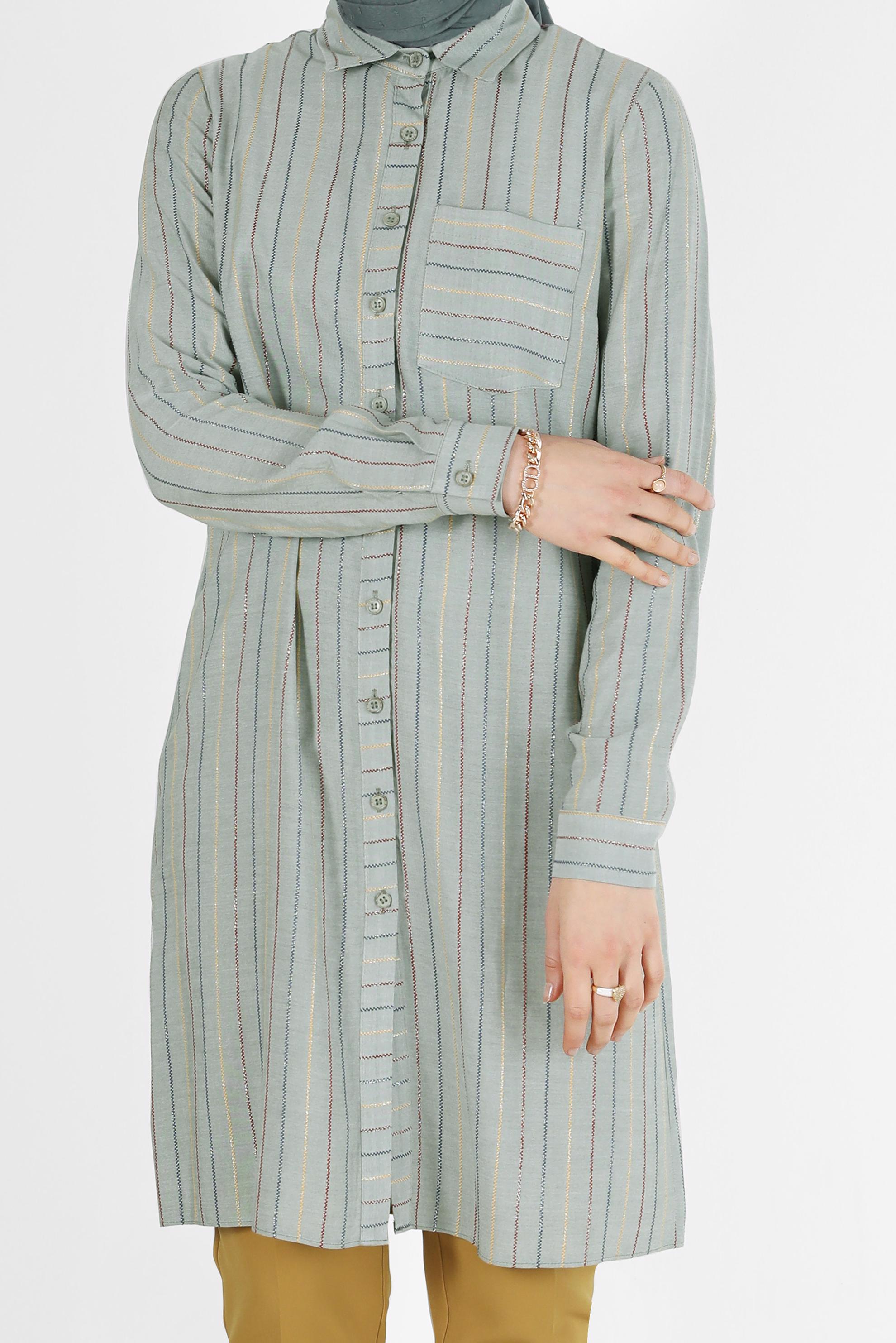 Tesettür giyim HAKİ ÇİZGİLİ TESETTÜR TUNİK 40726