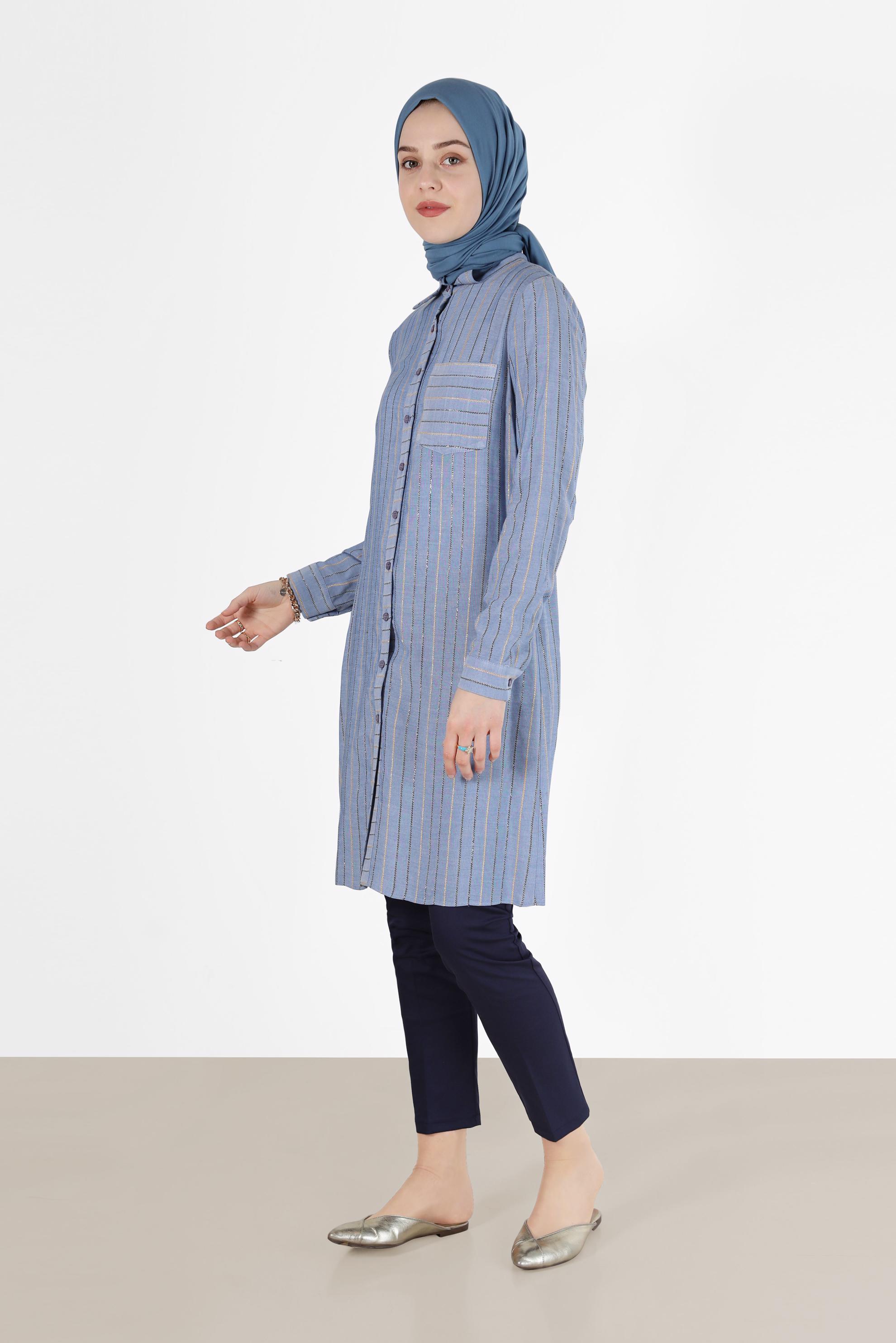 Tesettür giyim LACİVERT ÇİZGİLİ TESETTÜR TUNİK 40726