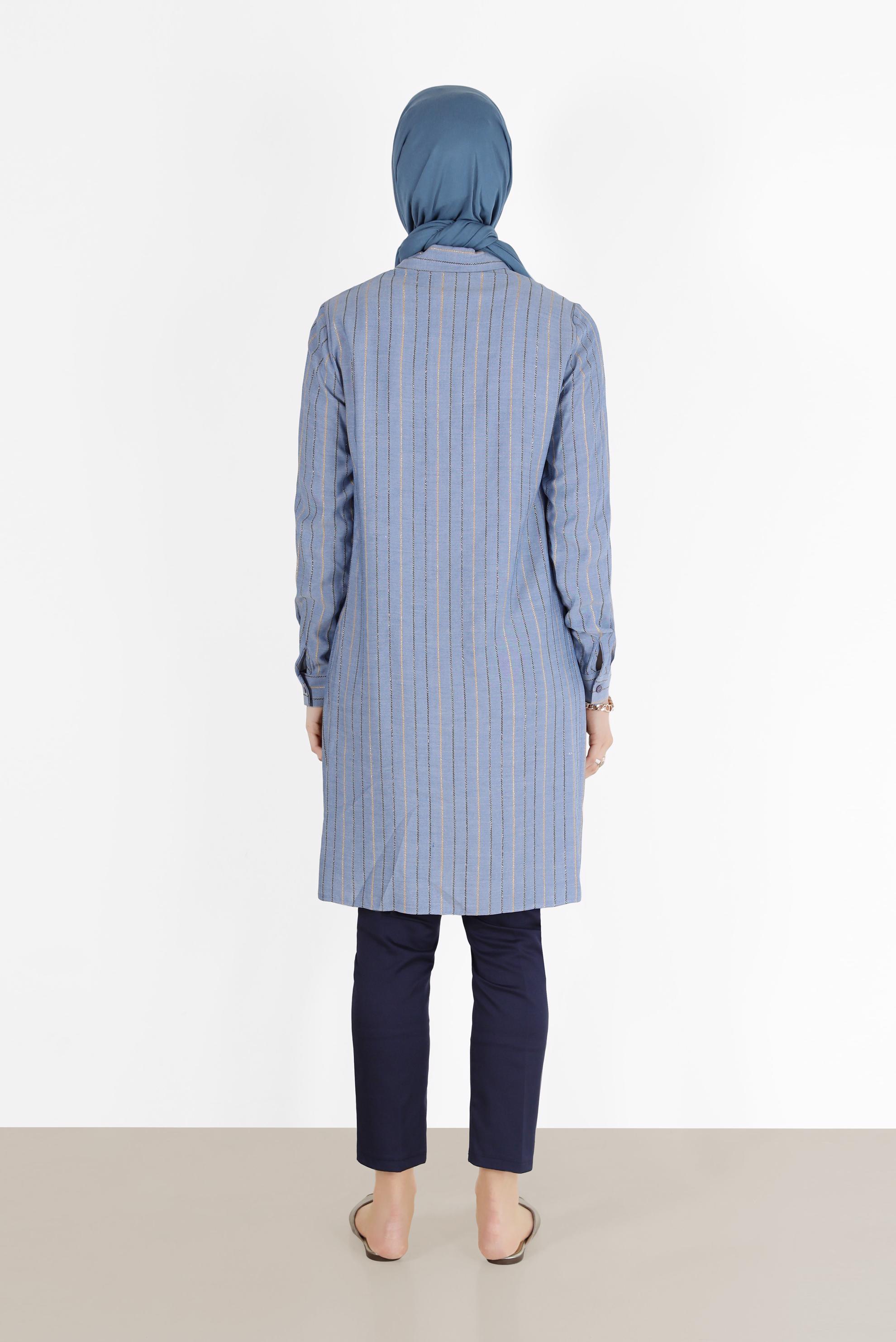Tesettür giyim LACİVERT ÇİZGİLİ TESETTÜR TUNİK 40726