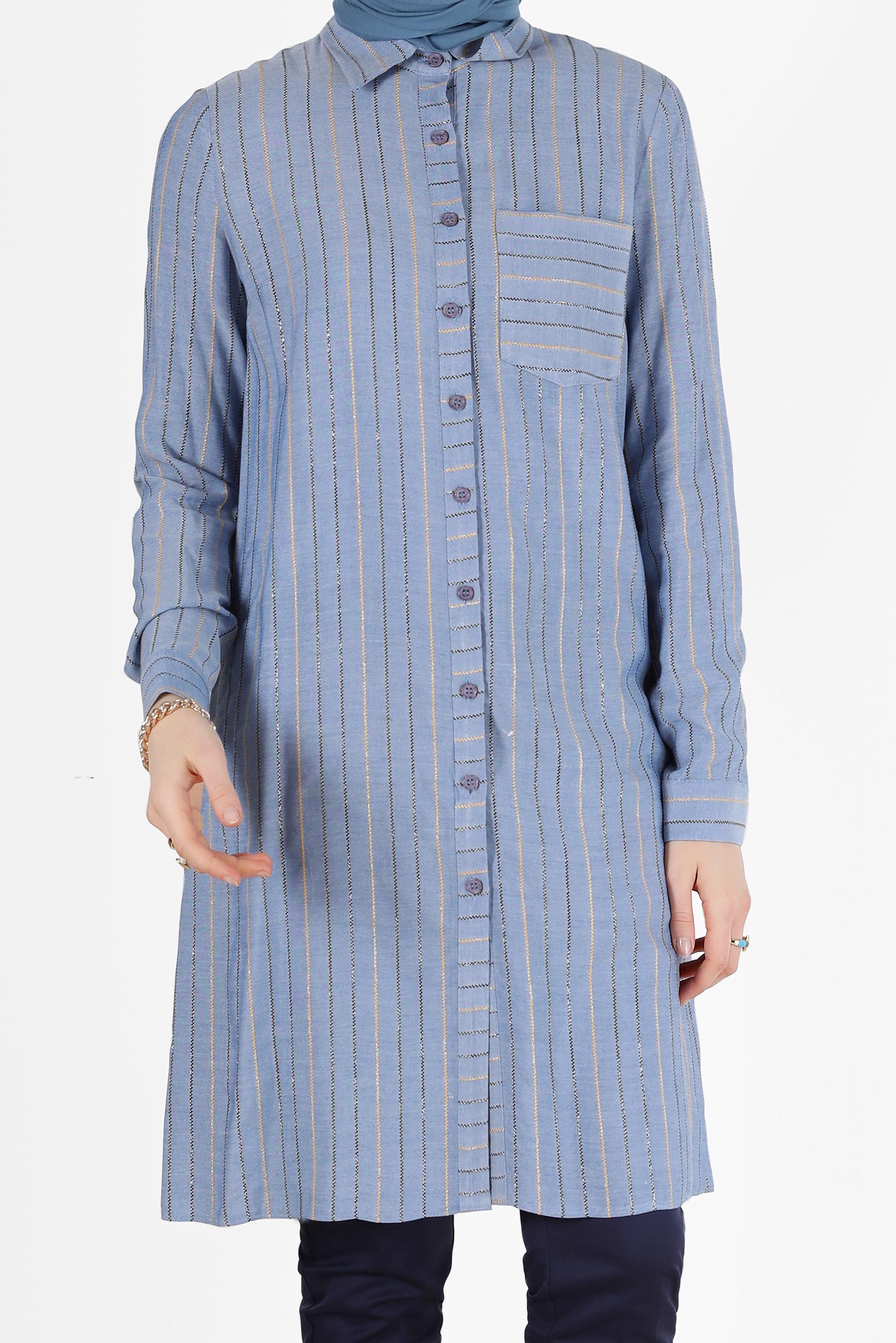 Tesettür giyim LACİVERT ÇİZGİLİ TESETTÜR TUNİK 40726