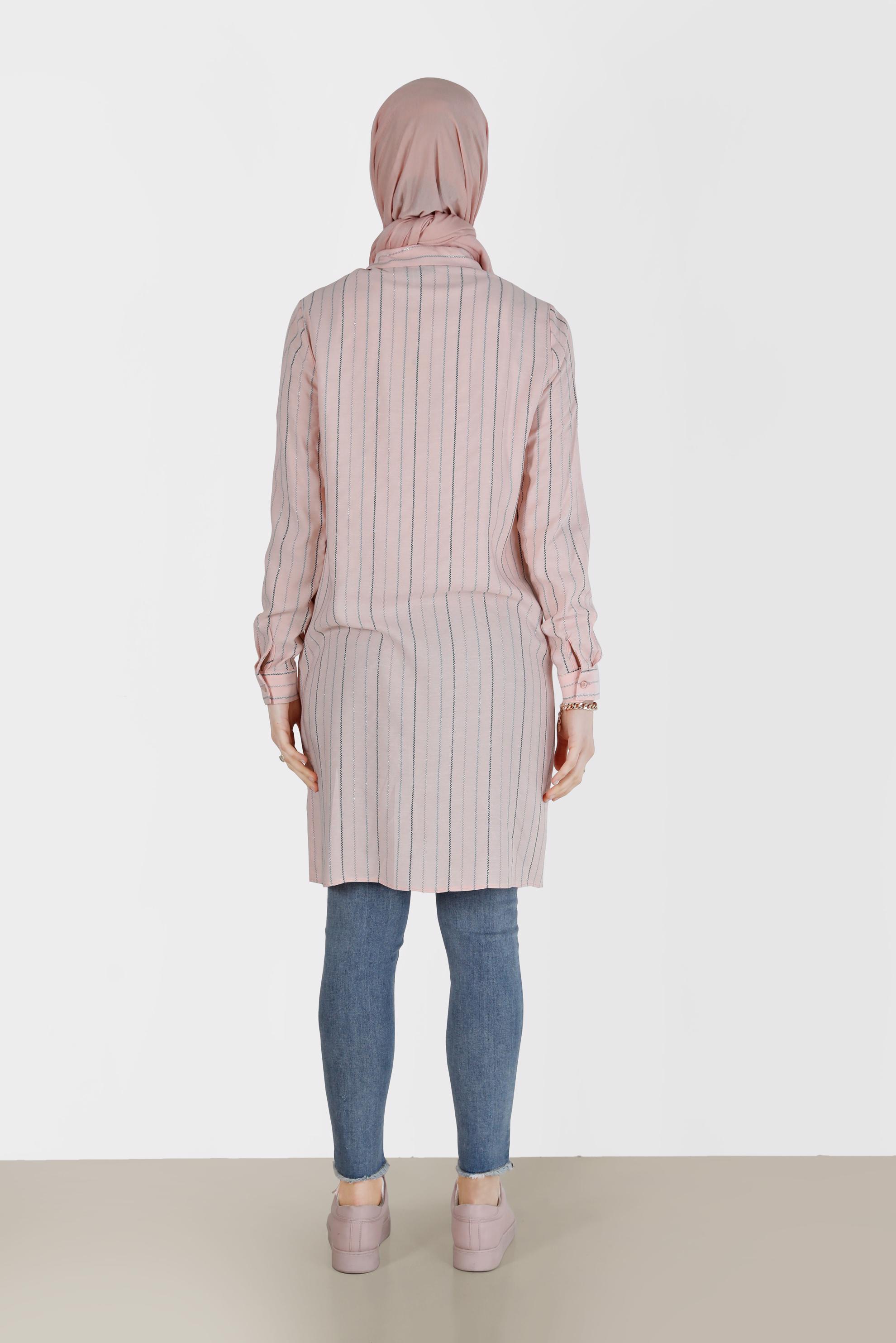 Tesettür giyim PUDRA ÇİZGİLİ TESETTÜR TUNİK 40726