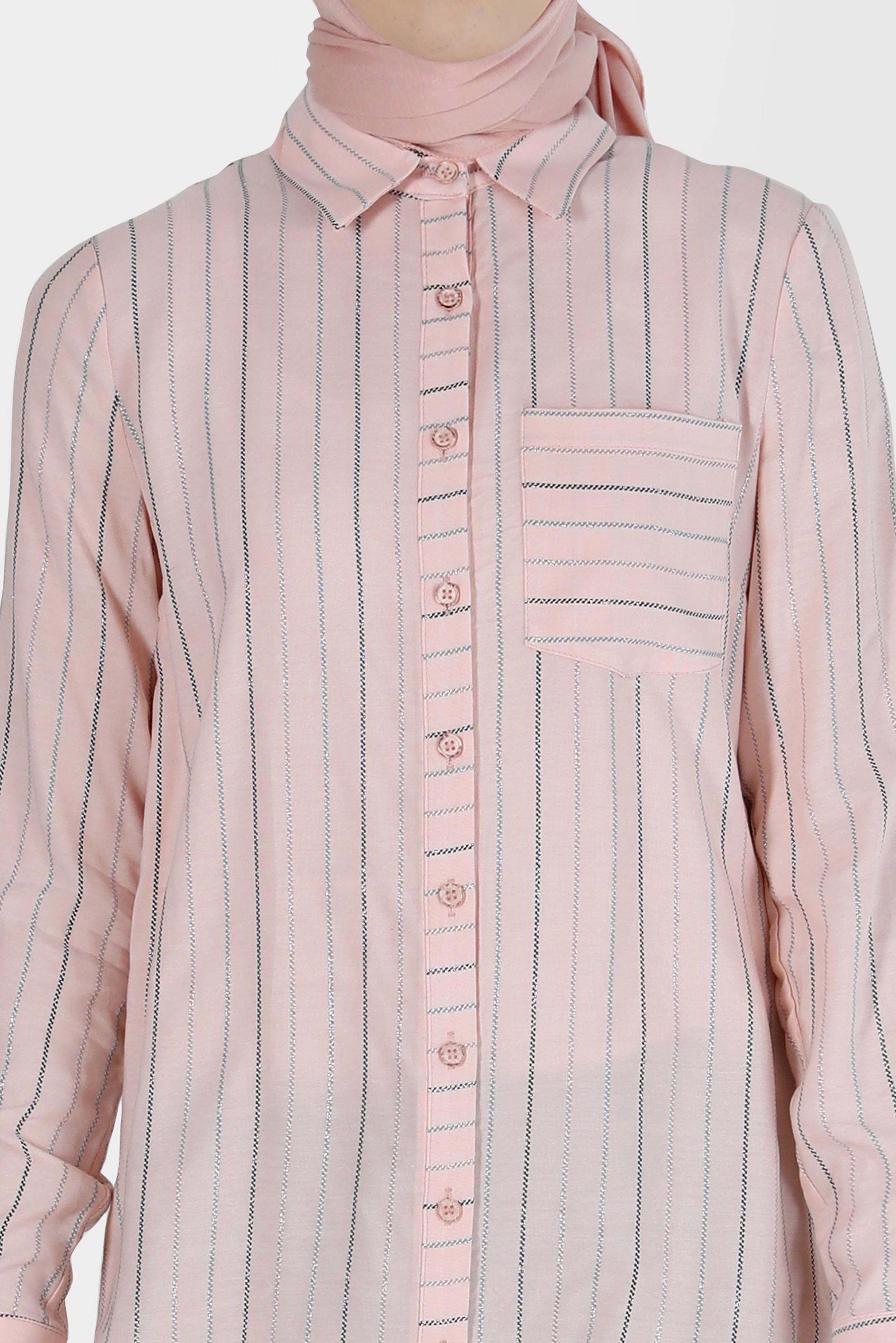 Tesettür giyim PUDRA ÇİZGİLİ TESETTÜR TUNİK 40726