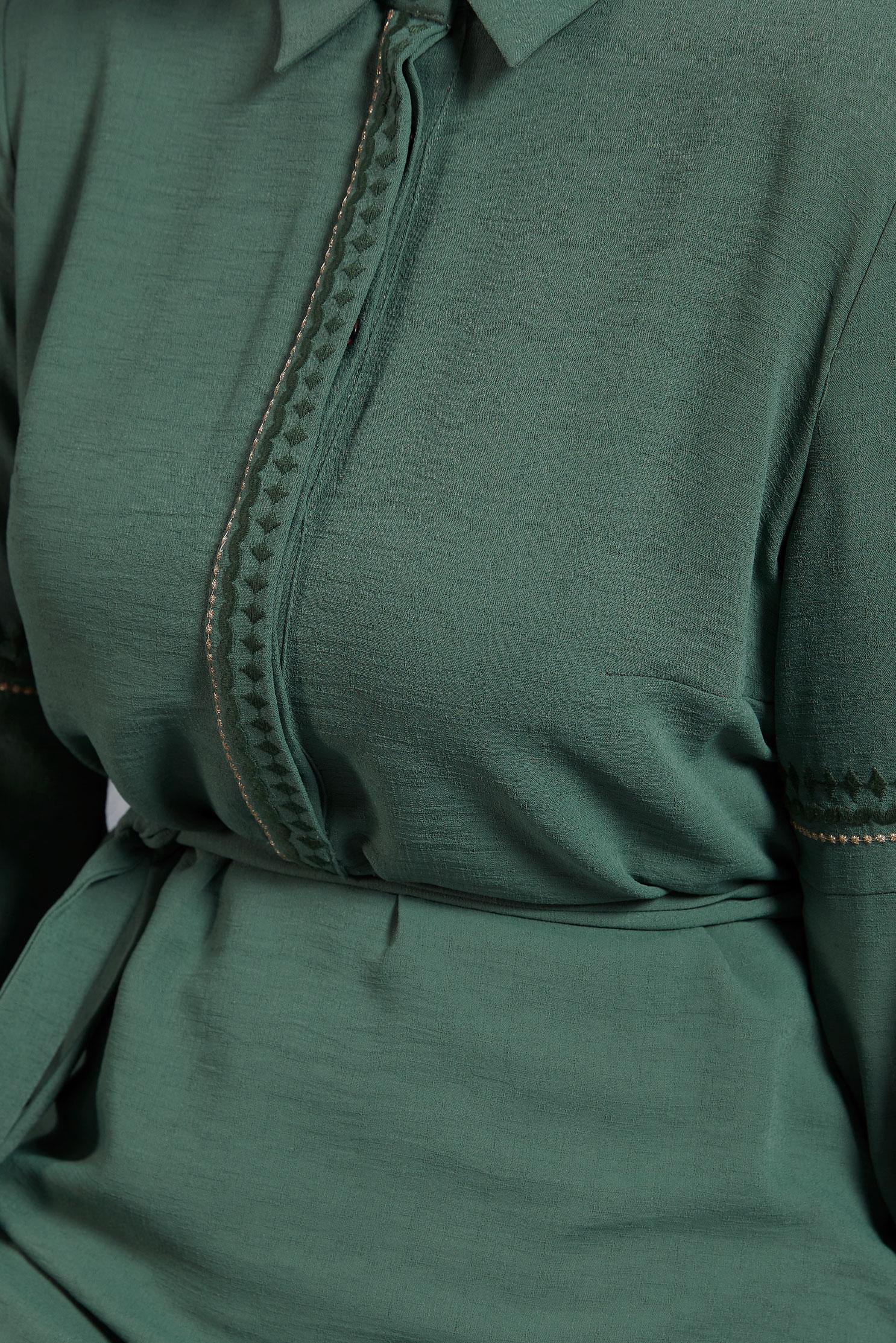 Tesettür giyim YEŞİL NAKIŞLI KUŞAKLI TUNİK 40739