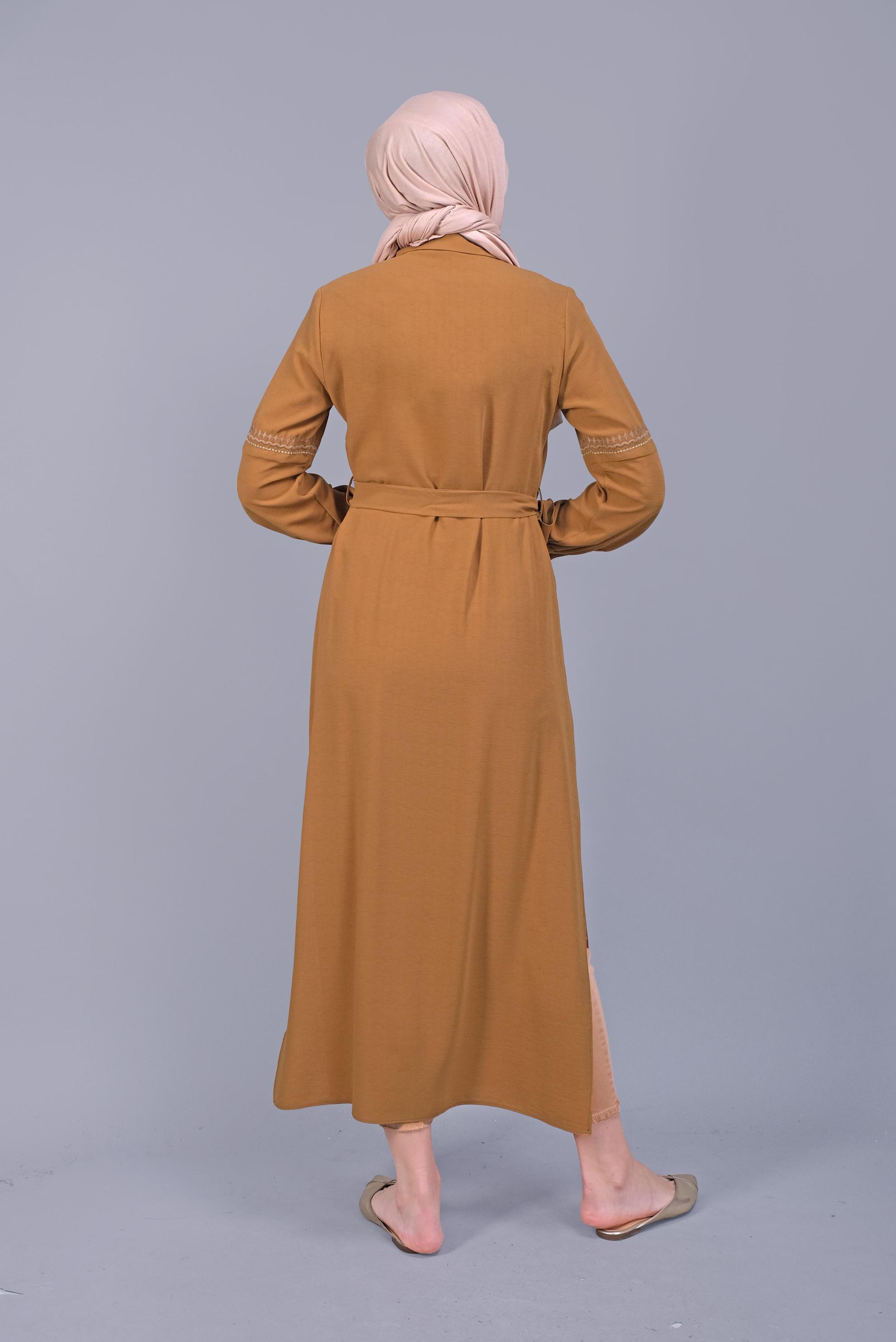 Tesettür giyim SARI NAKIŞLI KUŞAKLI TUNİK 40739