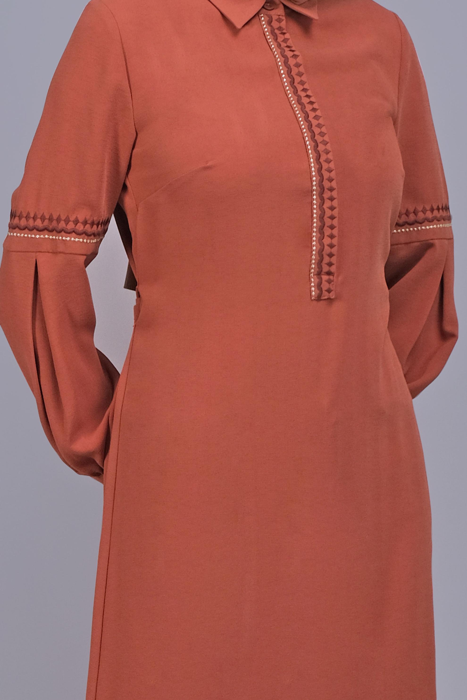 Tesettür giyim TURUNCU NAKIŞLI KUŞAKLI TUNİK 40739