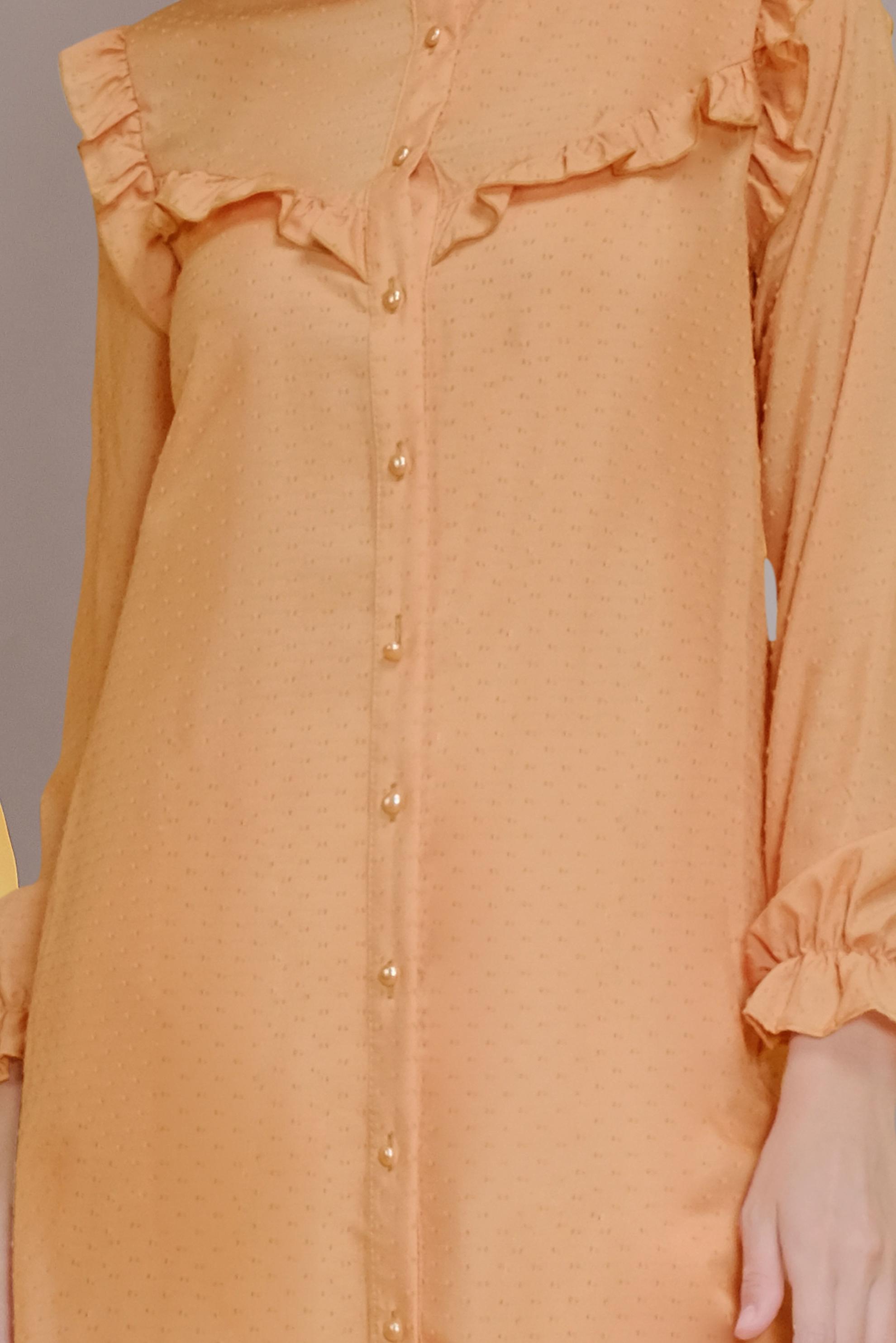 Tesettür giyim SARI BOYDAN DÜĞMELİ FIRFIR DETAYLI TUNİK 40795