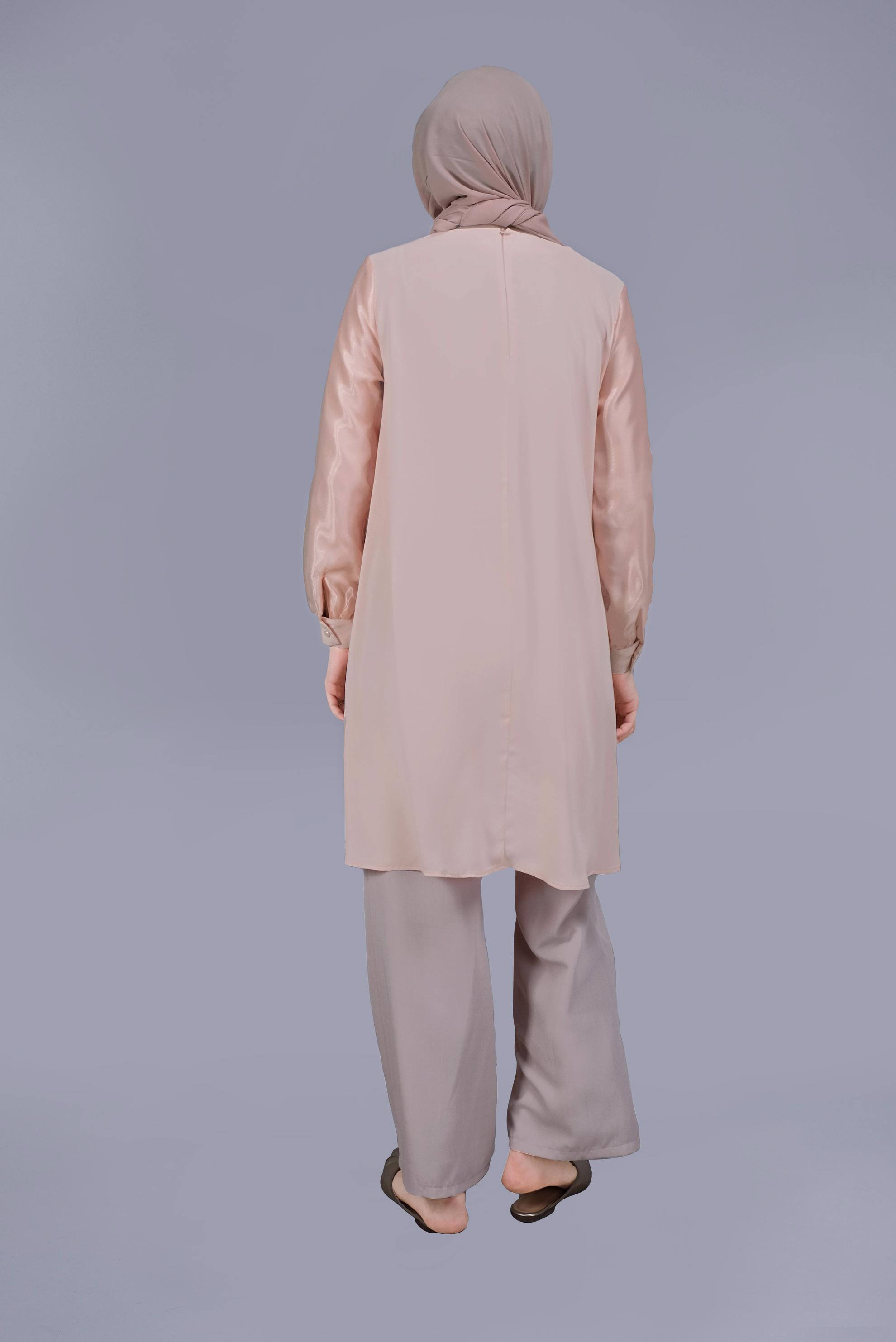 Tesettür giyim PEMBE BEBE YAKA BONCUK İŞLEMELİ TUNİK 40796 