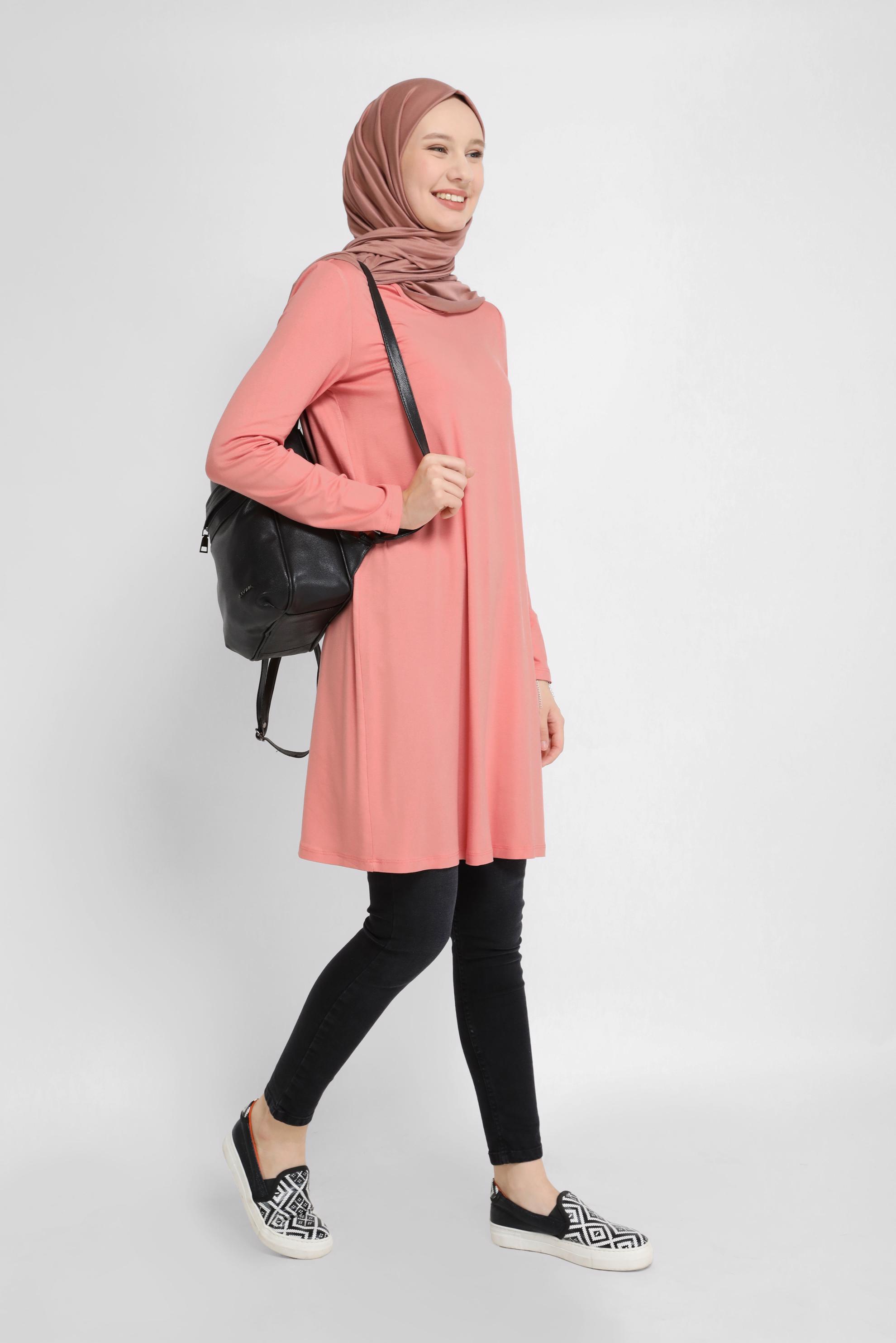 Tesettür giyim PUDRA BİSİKLET YAKA TUNİK 40825