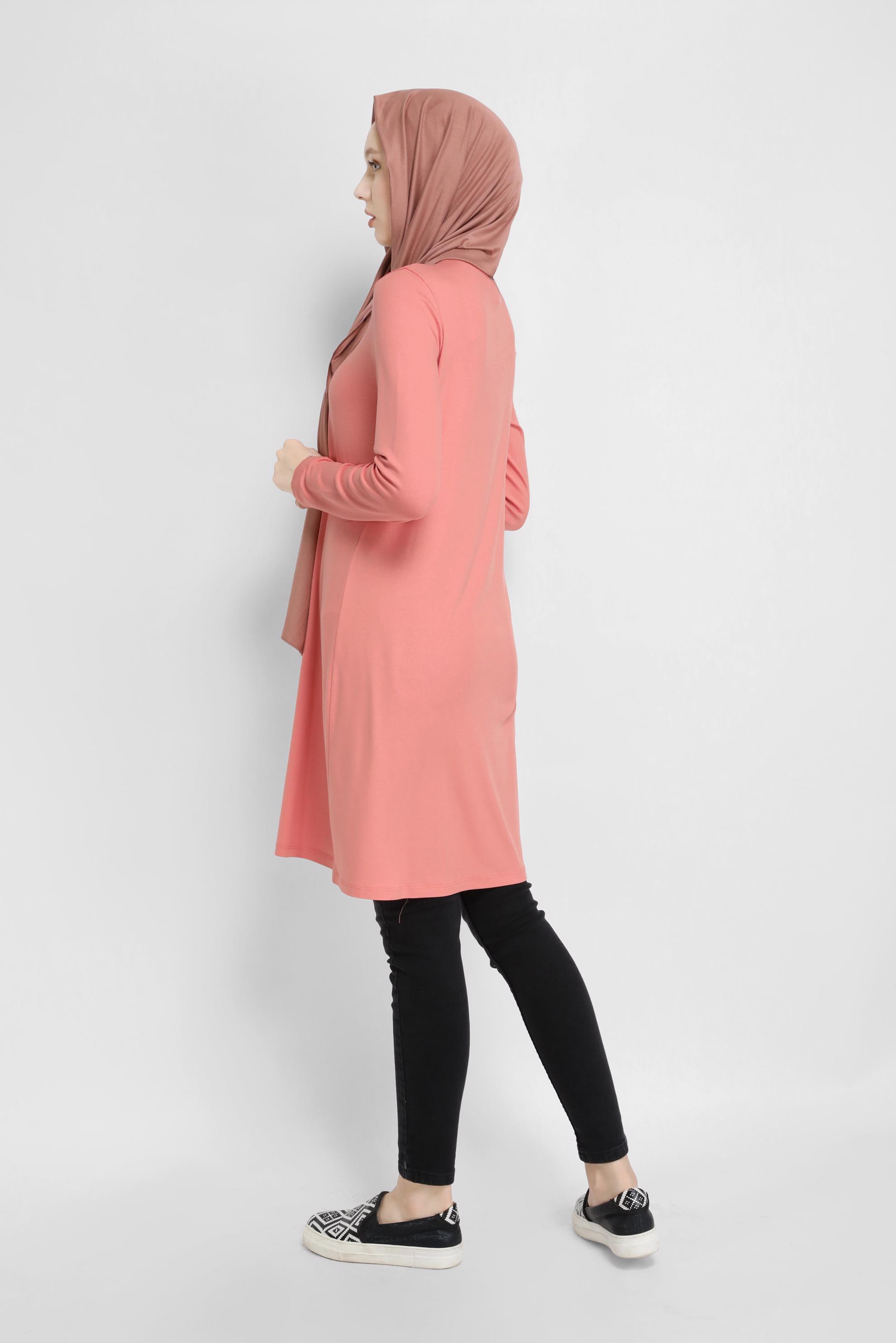 Tesettür giyim PUDRA BİSİKLET YAKA TUNİK 40825