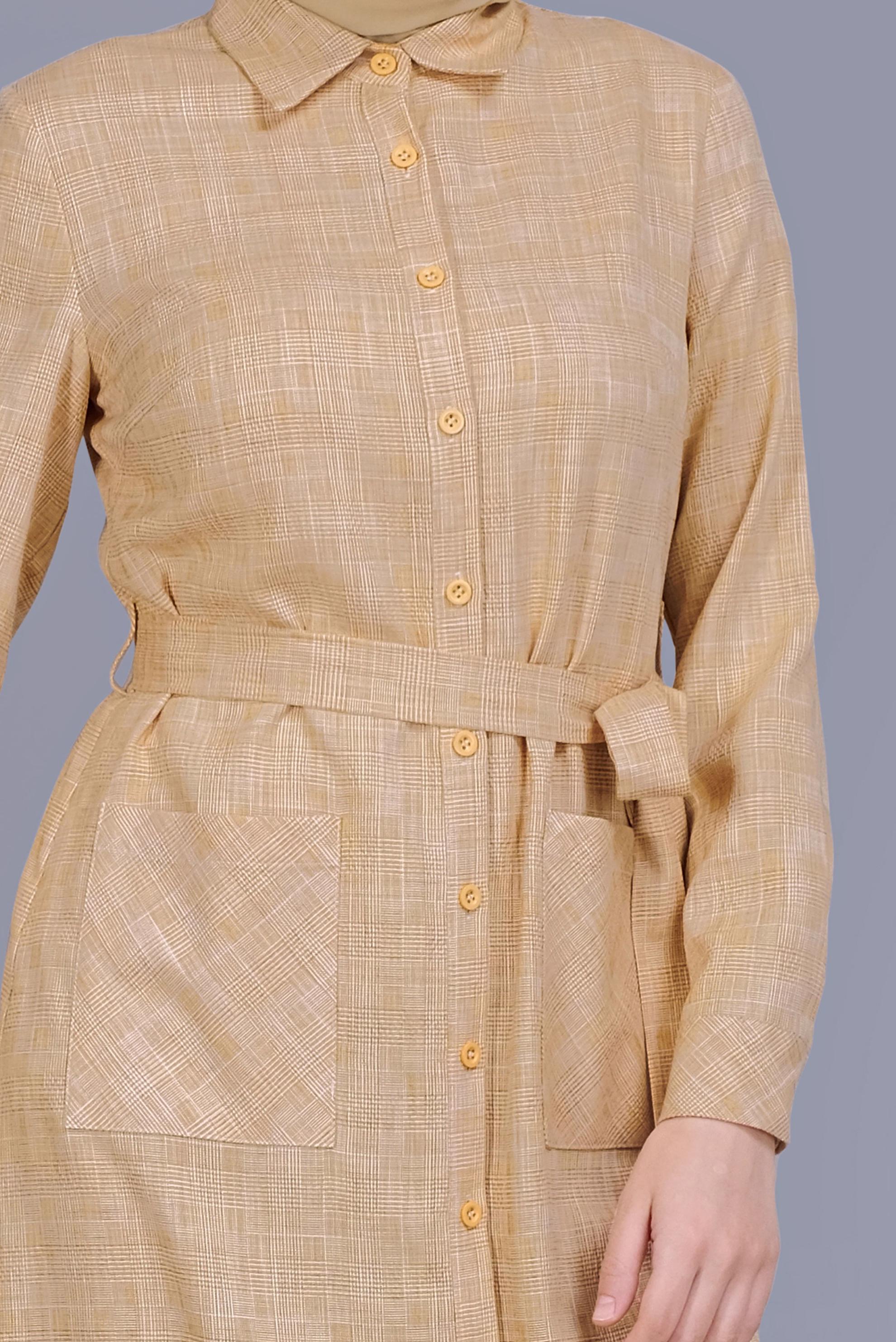 Tesettür giyim SARI BOYDAN DÜĞMELİ KUŞAKLI TUNİK 40833