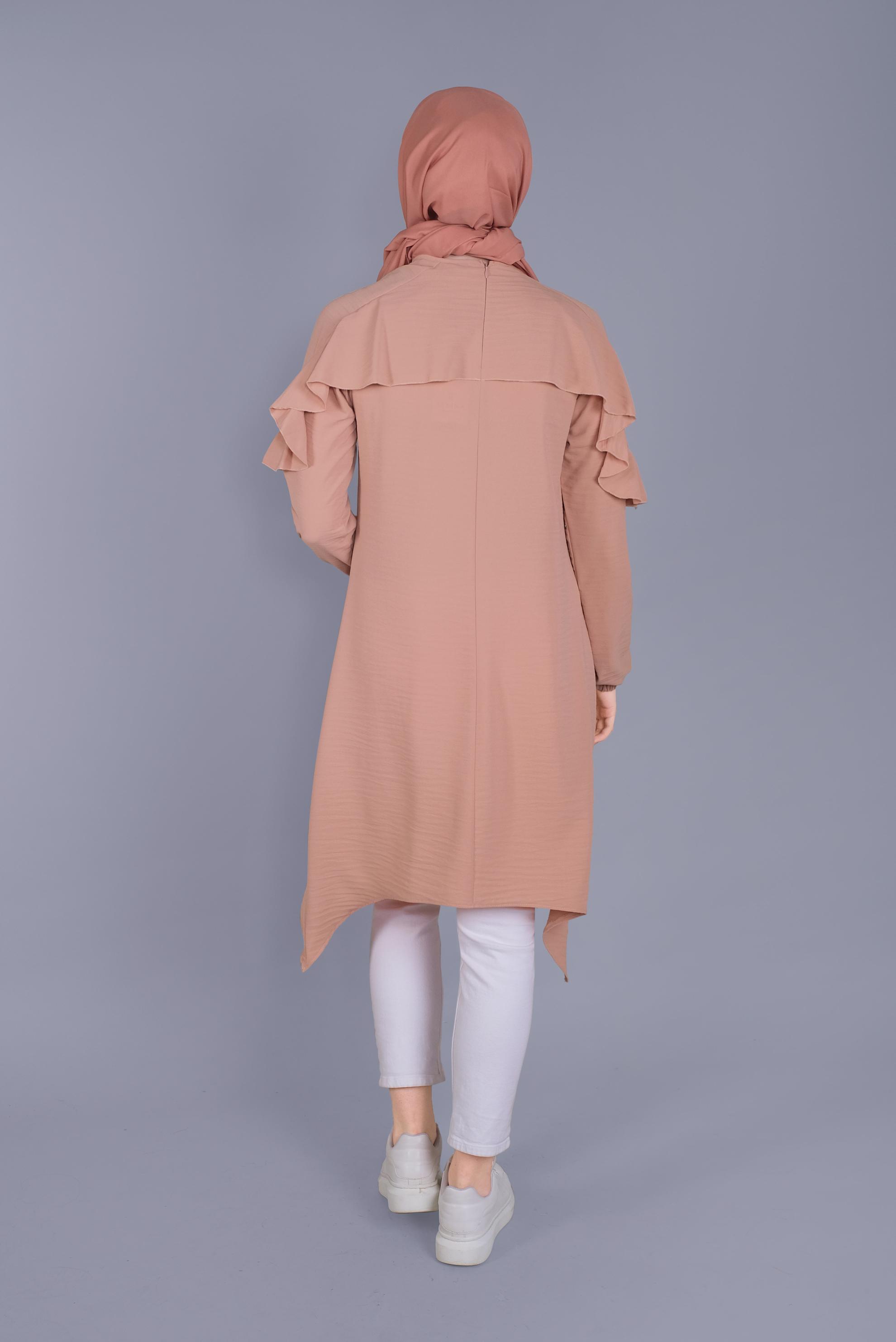 Tesettür giyim PUDRA FIRFIR DETAYLI BAĞCIKLI TUNİK 40842 