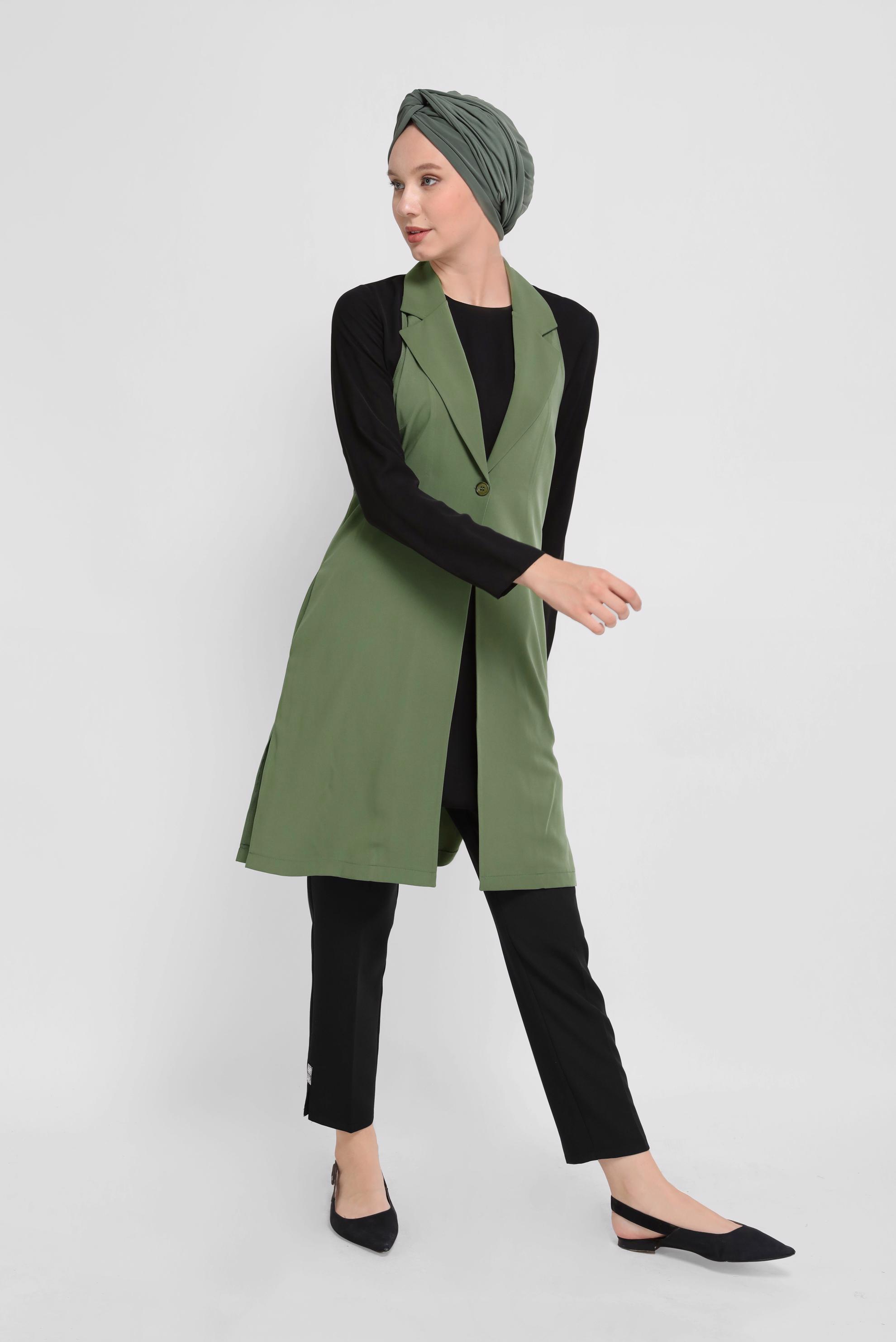 Tesettür giyim HAKİ DÜĞME DETAYLI KRUVAZE YELEK 40845