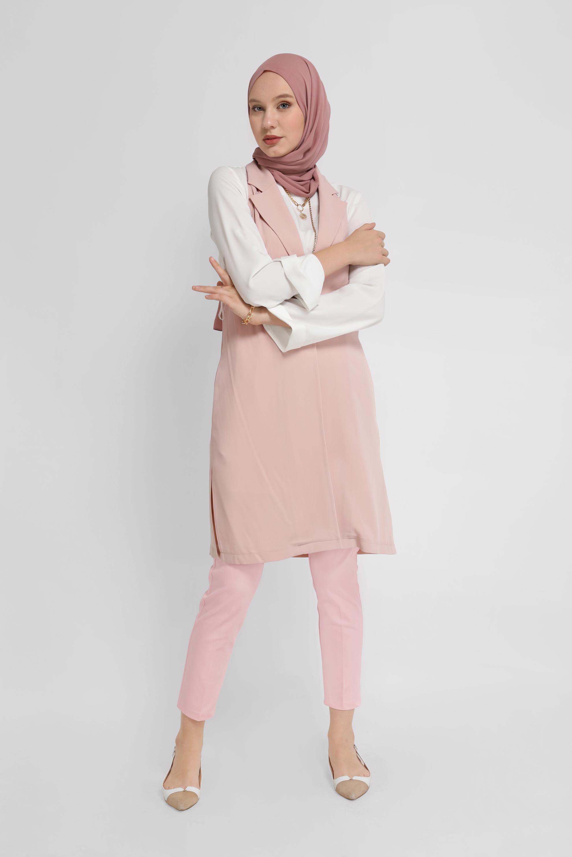 Tesettür giyim PUDRA DÜĞME DETAYLI KRUVAZE YELEK 40845