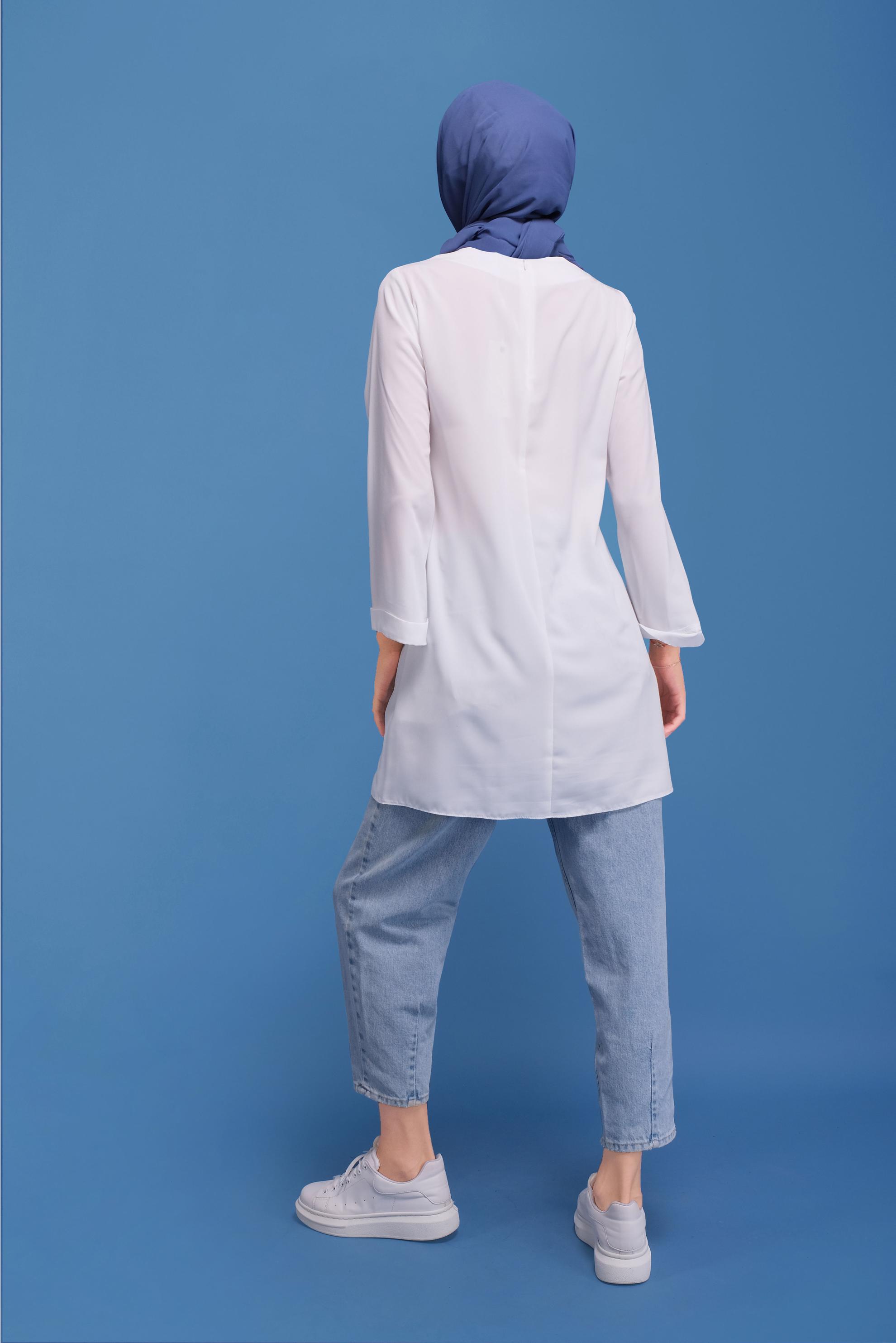 Tesettür giyim BEYAZ YUVARLAK YAKA TUNİK 40847