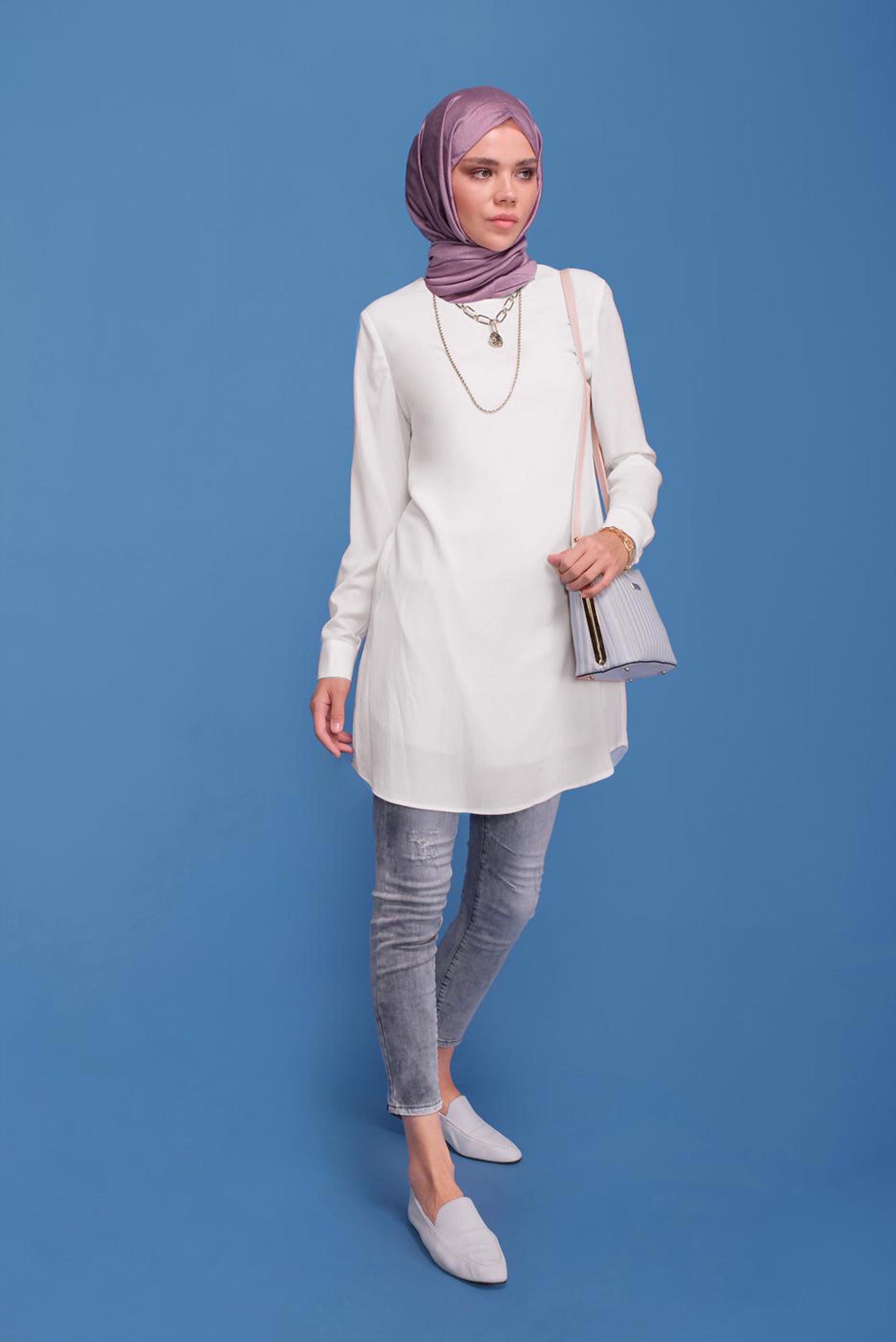 Tesettür giyim BEYAZ TESETTÜR TUNİK 40849